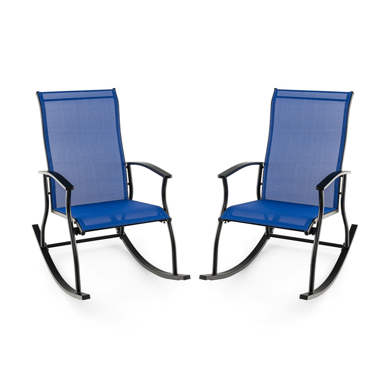 2 Pieces Outdoor Rocking Chairs with Breathable Backrest-Navy