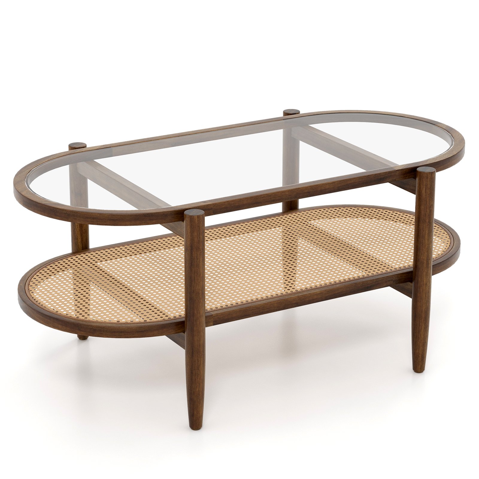 2-Tier PE Rattan Coffee Table with Storage