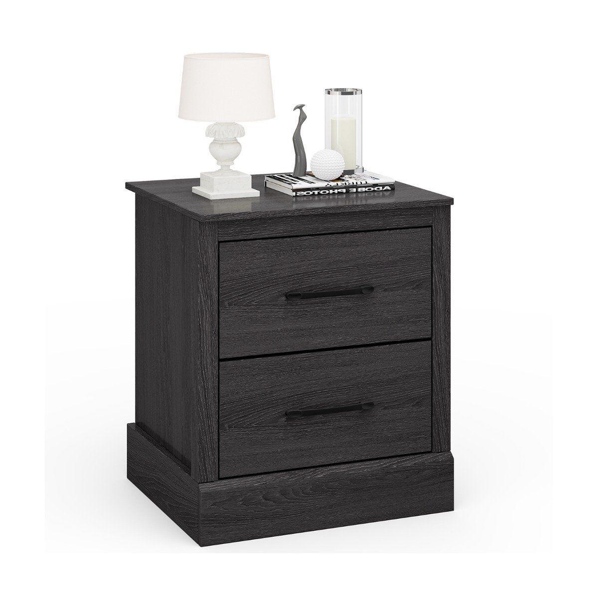 2 Drawer Nightstand with Storage Drawers-Dark Grey