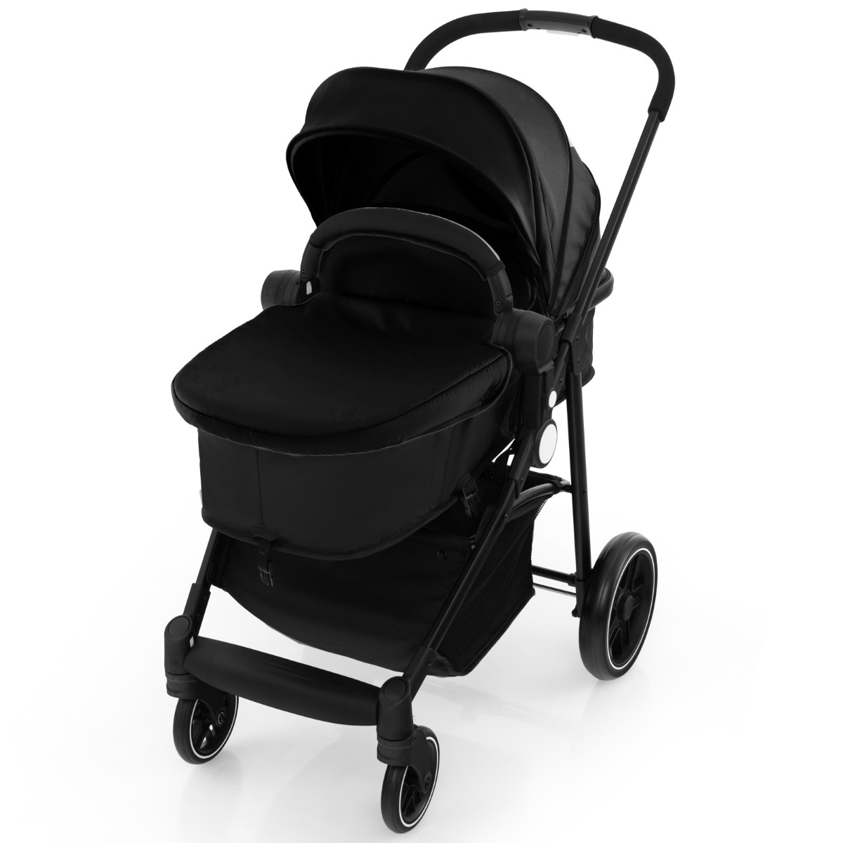 2 in 1 High Landscape Stroller with Reversible Seat and Adjustable Backrest and Canopy-Black