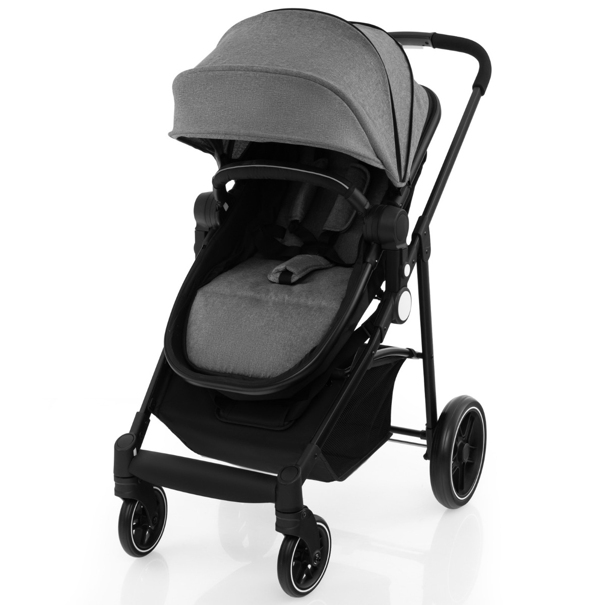 2 in 1 High Landscape Stroller with Reversible Seat and Adjustable Backrest and Canopy-Grey