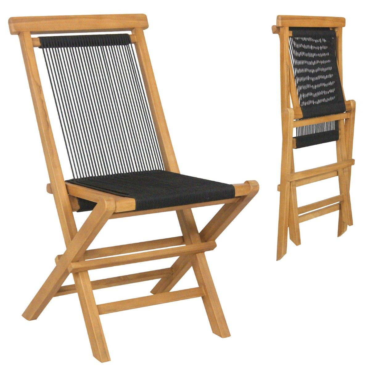 Solid Teak Wood Dining Chairs with Woven Rope Seat and Quick-Folding Portable Design