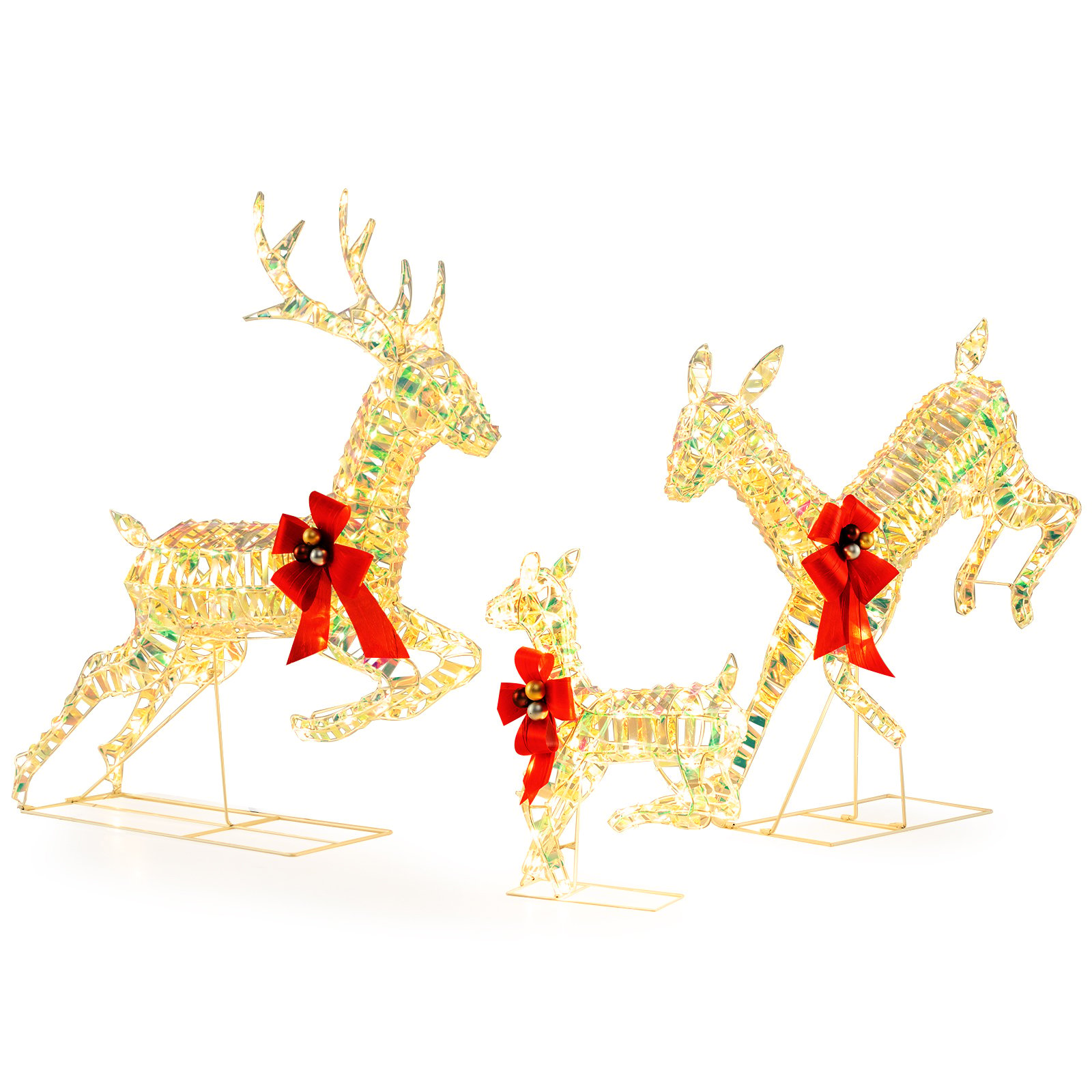 3-Piece Lighted Christmas Reindeer Family with LED Lights and Bows