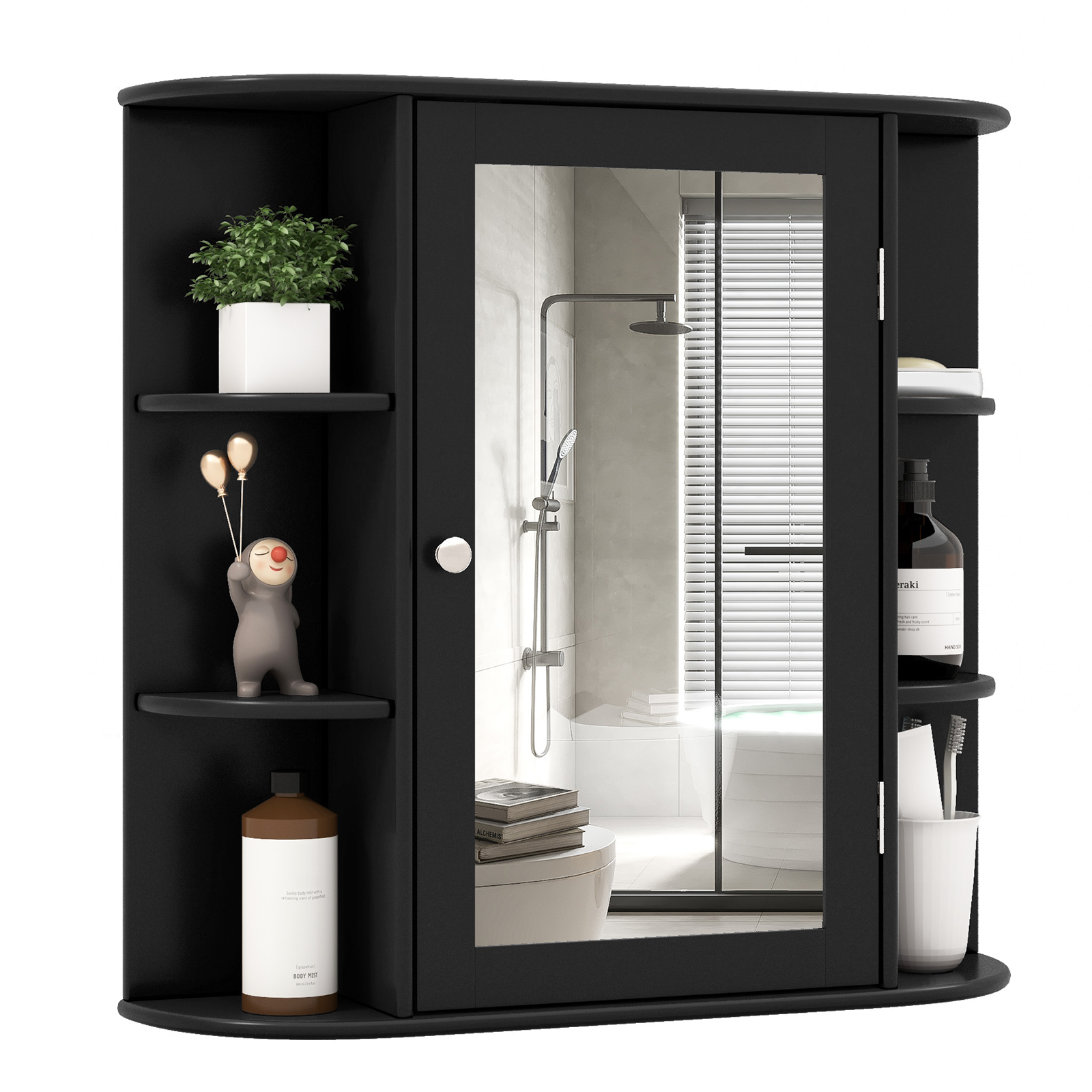 3-Tier Mirrored Wall Mounted Bathroom Cabinet-Black