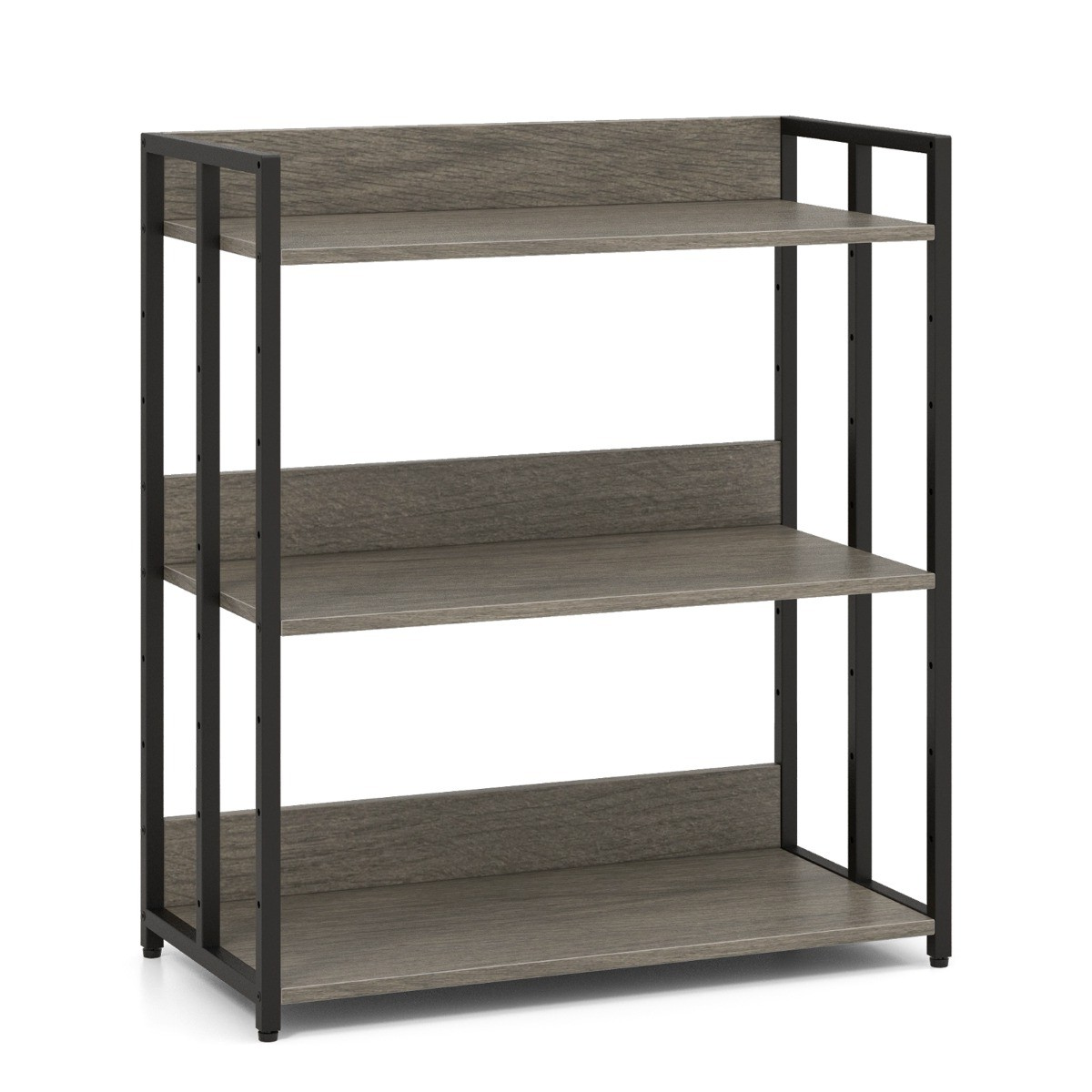 3-Tier Bookshelf with Adjustable Shelves and Metal Frame-Grey