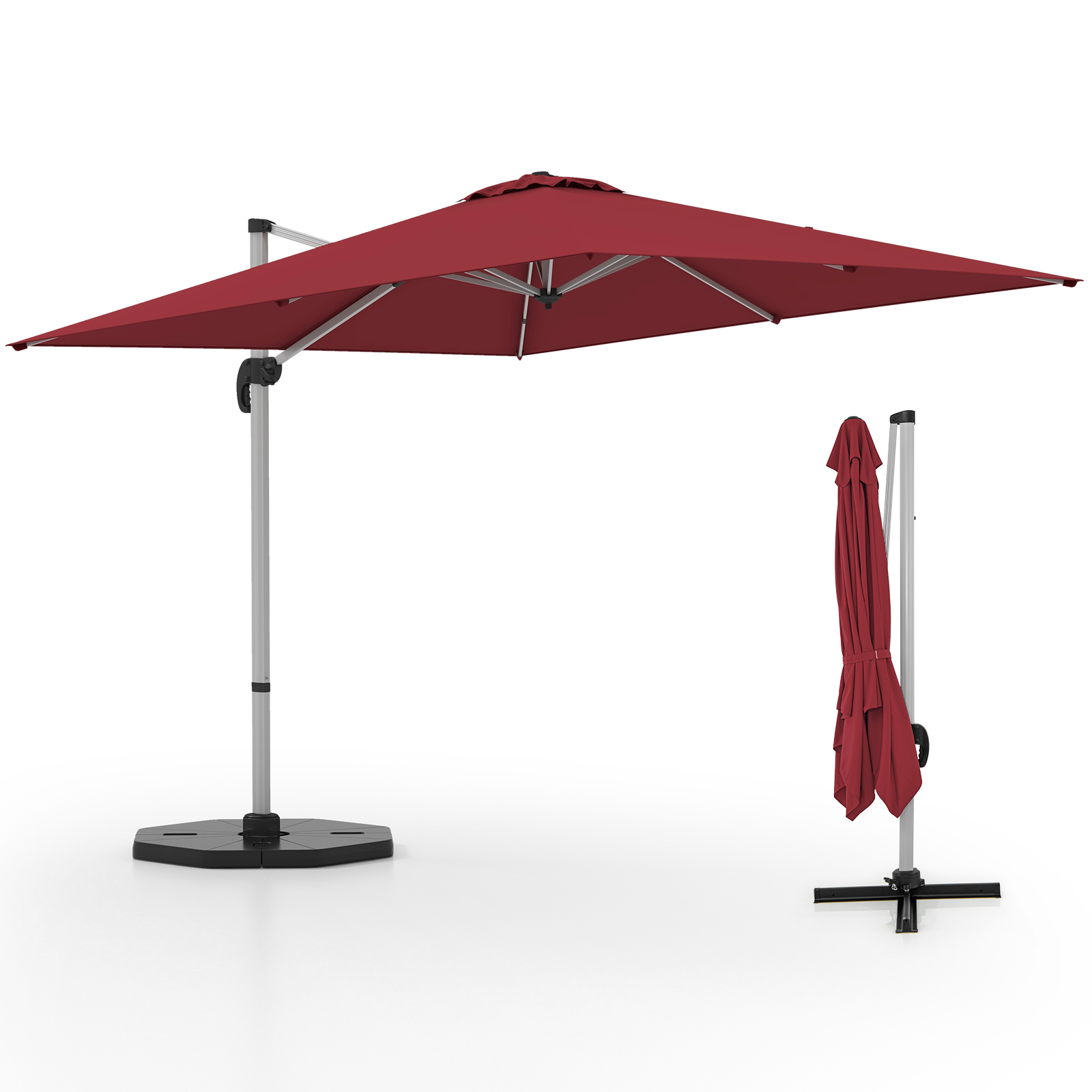 300cm Patio Cantilever Umbrella with 360° Rotation and Adjustable Tilt-Red