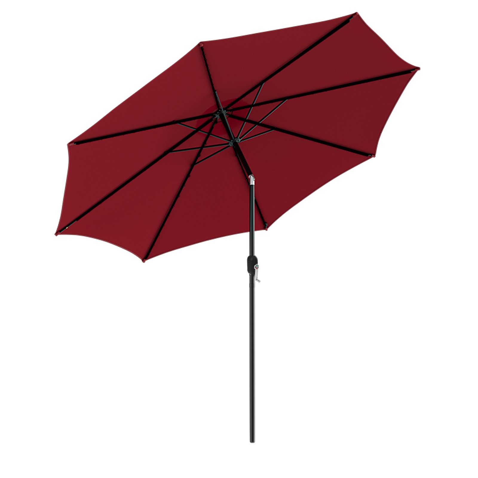 300cm Patio Umbrella with Push Button Tilt Crank Handle and 8 Sturdy Ribs-Wine