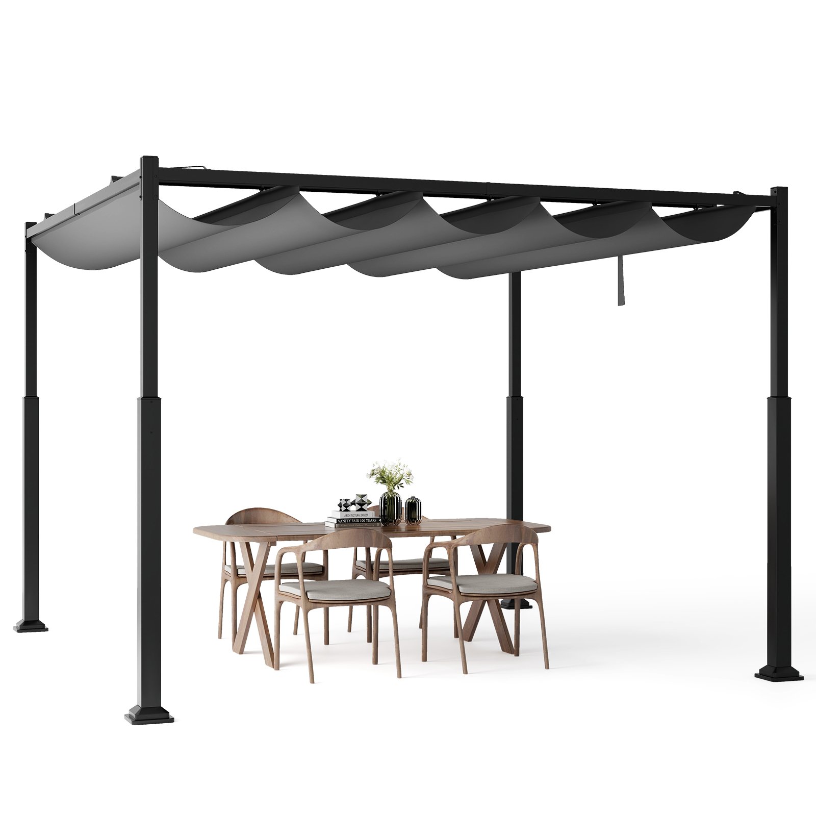 310 x 310 cm Outdoor Pergola with Retractable Canopy-Black and Grey