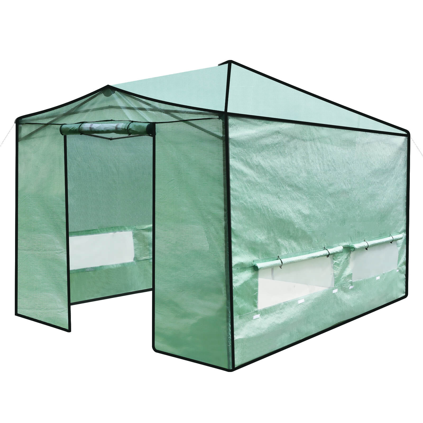 364 x 243 cm Folding Pop-up Greenhouse Walk-in with Zippered Doors-Green