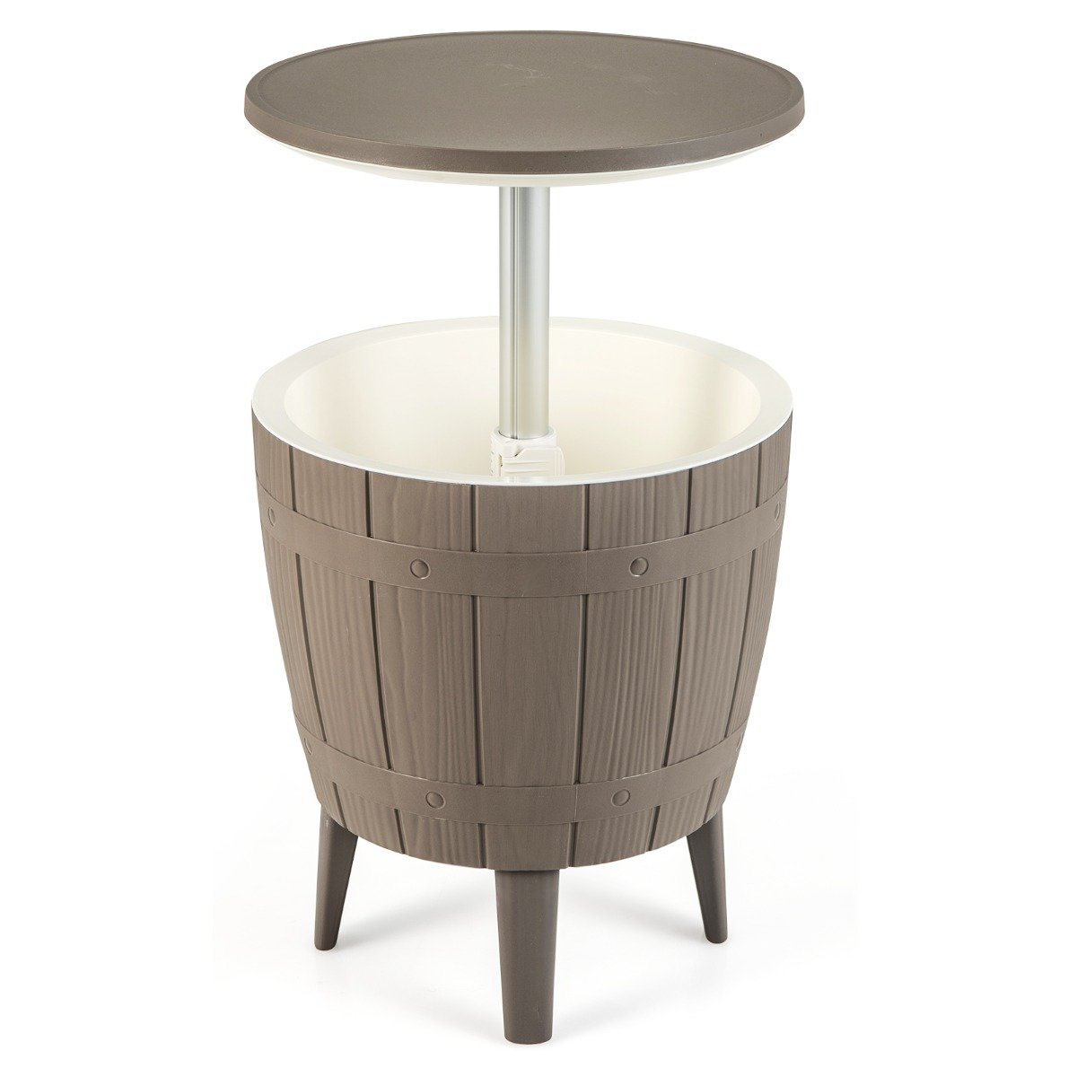 Outdoor Cooler Side Table with Telescopic Tabletop for Beer & Wine-Brown