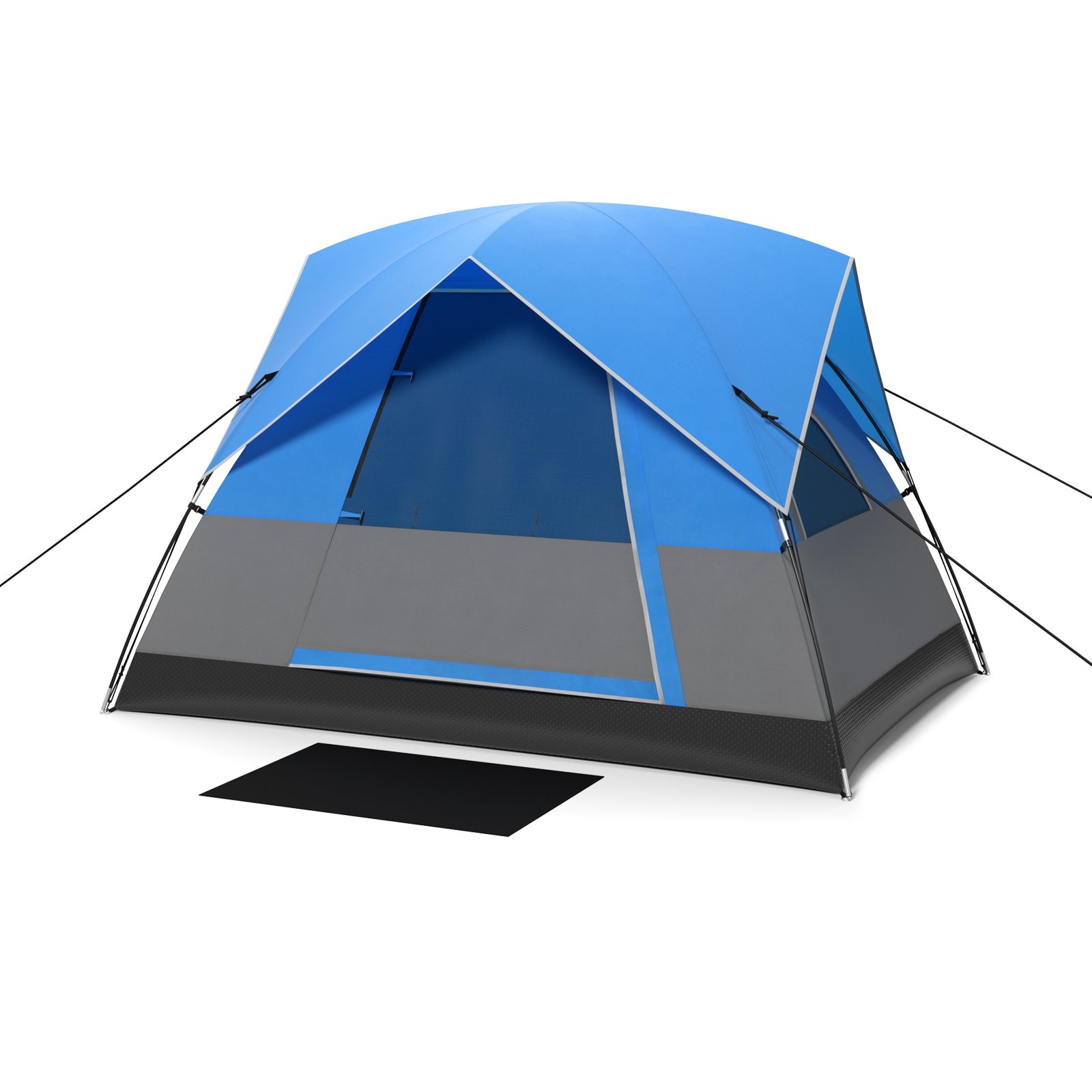 3-Person Outdoor Camping Tent with Removable Floor Mat-Black & Blue