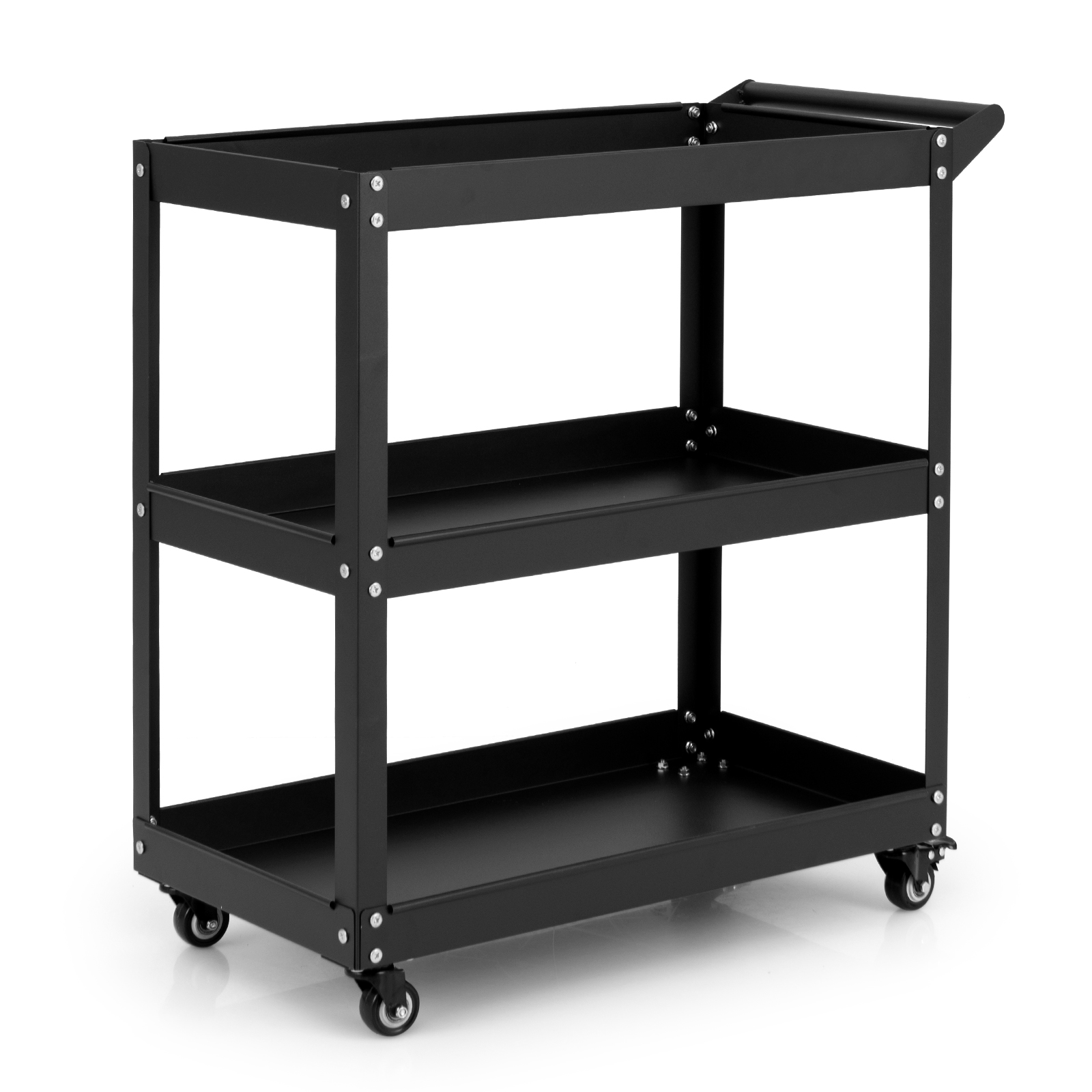 3-Tier Rolling Tool Cart with 4 Universal Wheels with 2 Brakes-Black