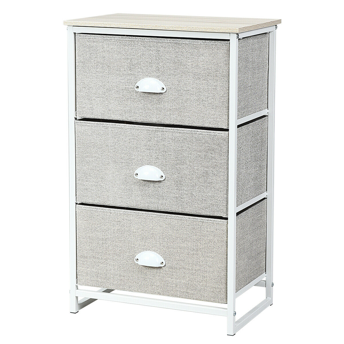 3/4 Fabric Nightstand Bedside Storage Cabinet Folding Drawers-3-Tier-White