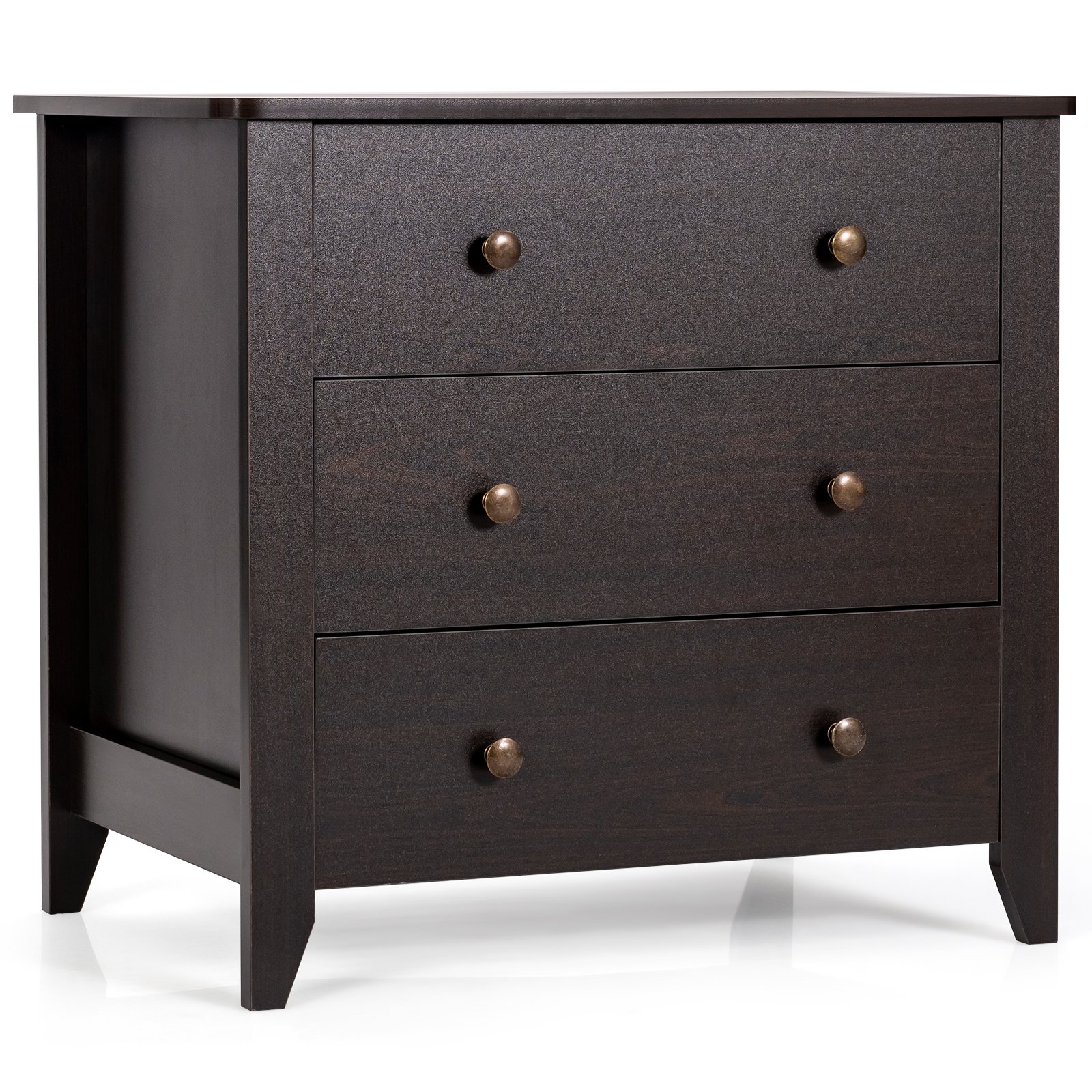 3-Drawer Wooden Dresser Chest of Drawers with Round Metal Knobs-Coffee