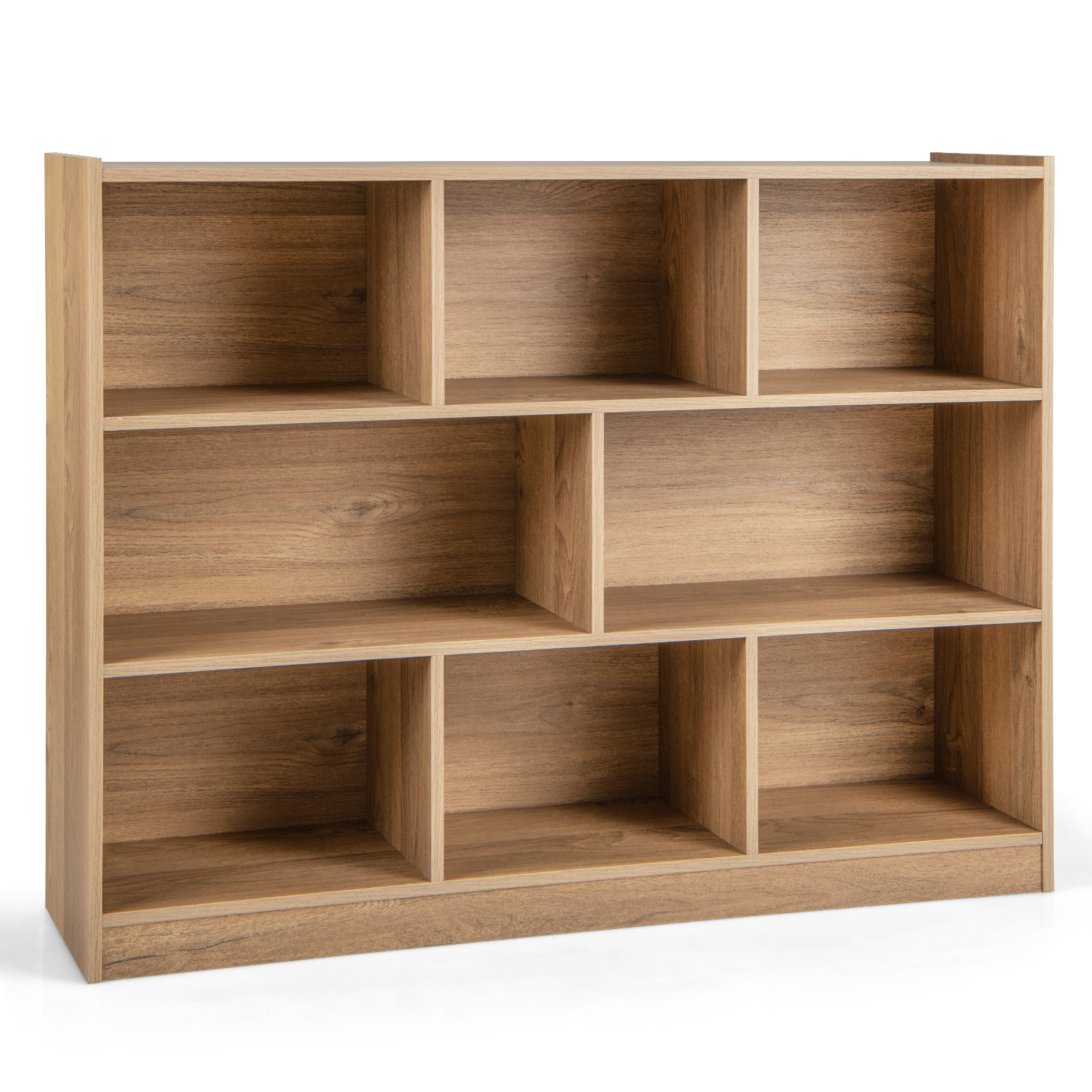 3-Tier Wooden Cube Bookcase with 8 Compartments-Natural