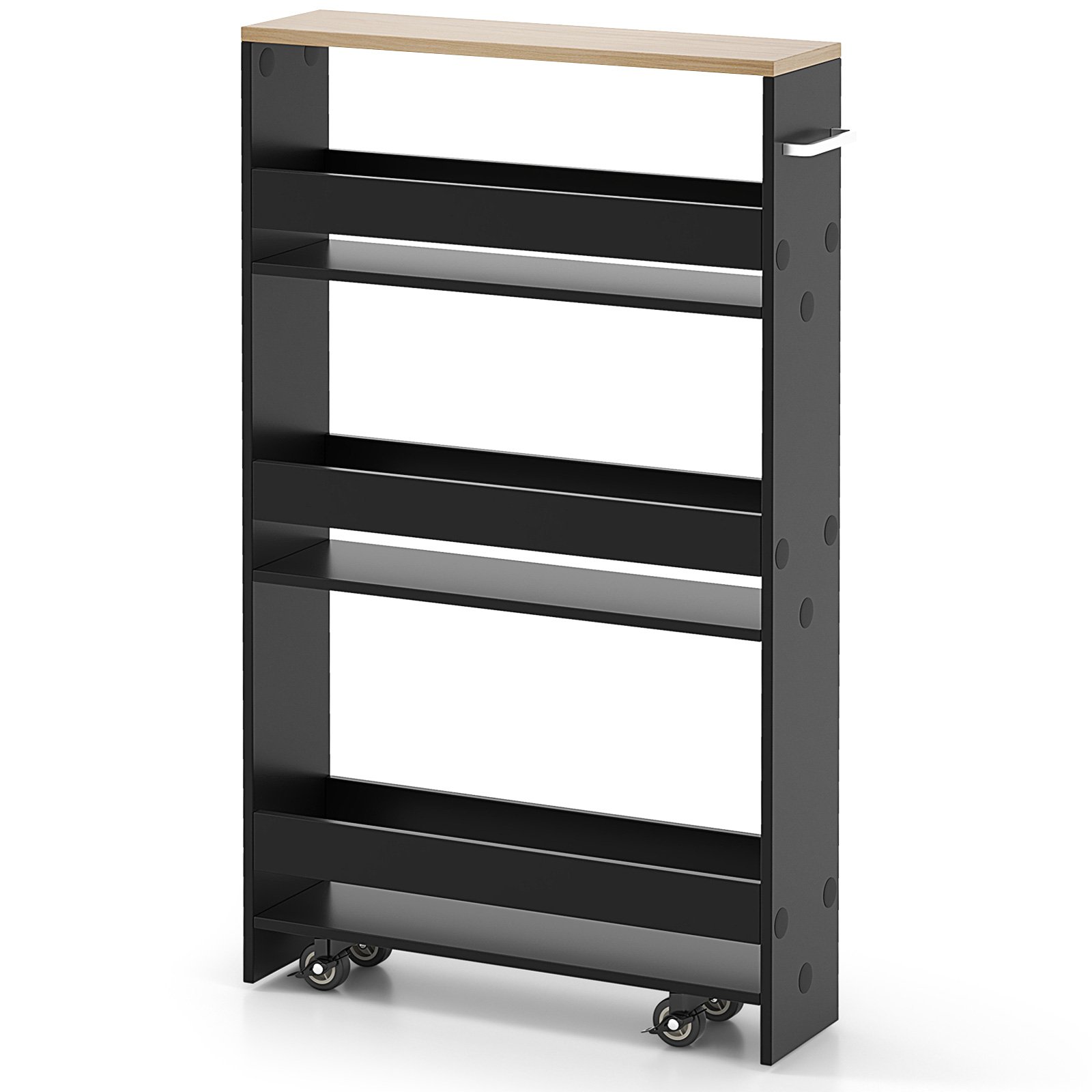 4-Tier Slim Storage Cart with Open Shelves and Wheels-Black