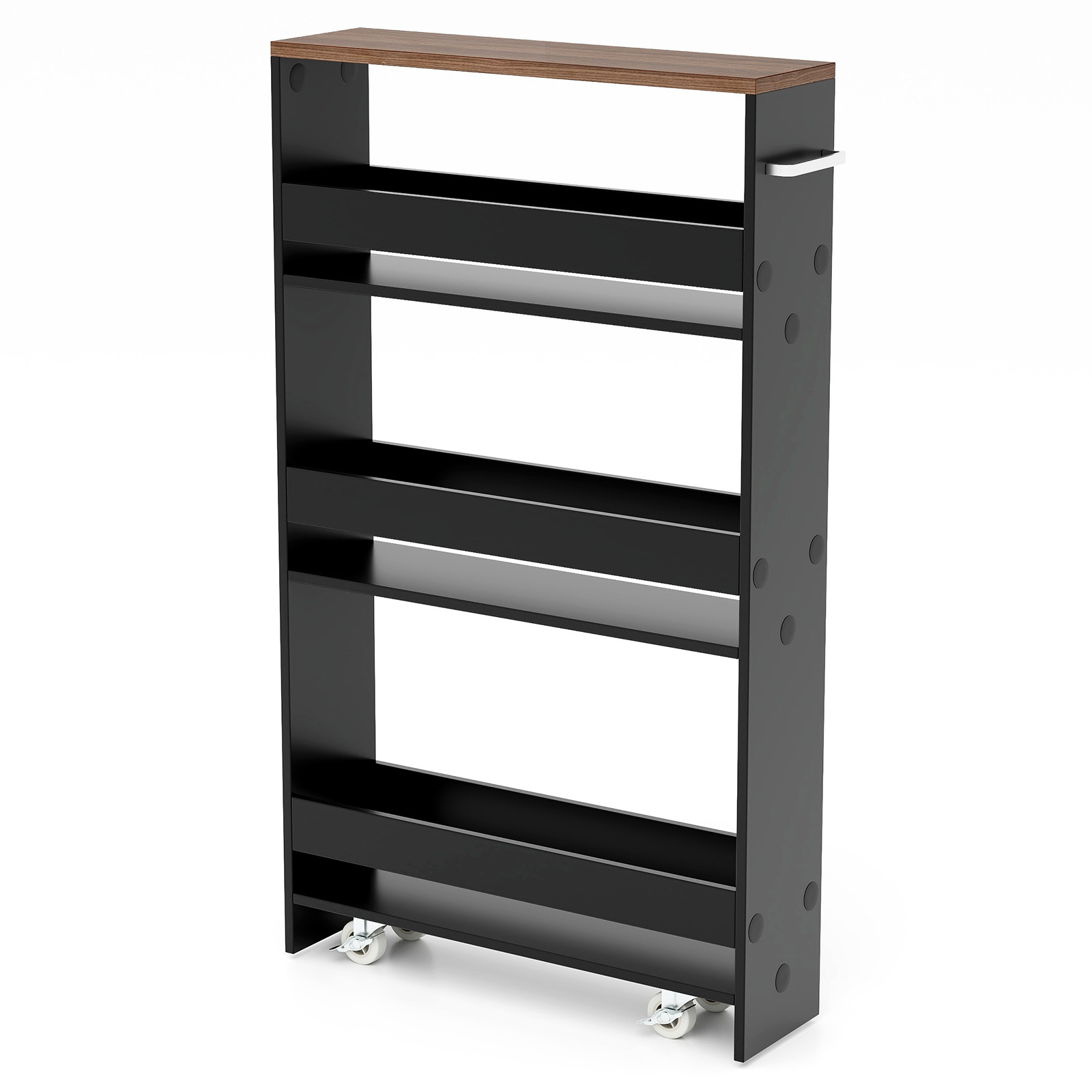 4-Tier Slim Storage Cart with Open Shelves and Wheels-Brown