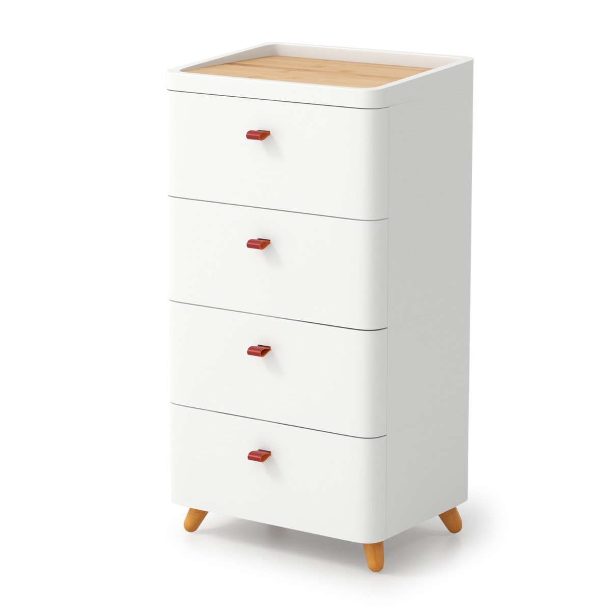 4-Drawer Dresser with Removable Organizer Tray and Solid Wood Legs-White