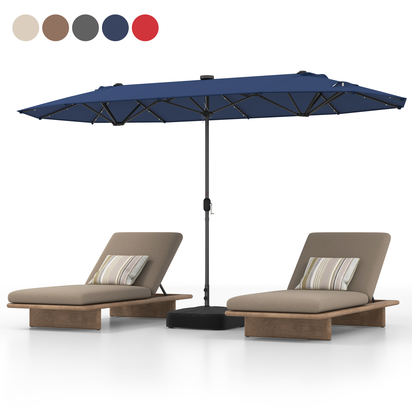 400cm Double-sided Patio Umbrella with Solar Lights-Navy