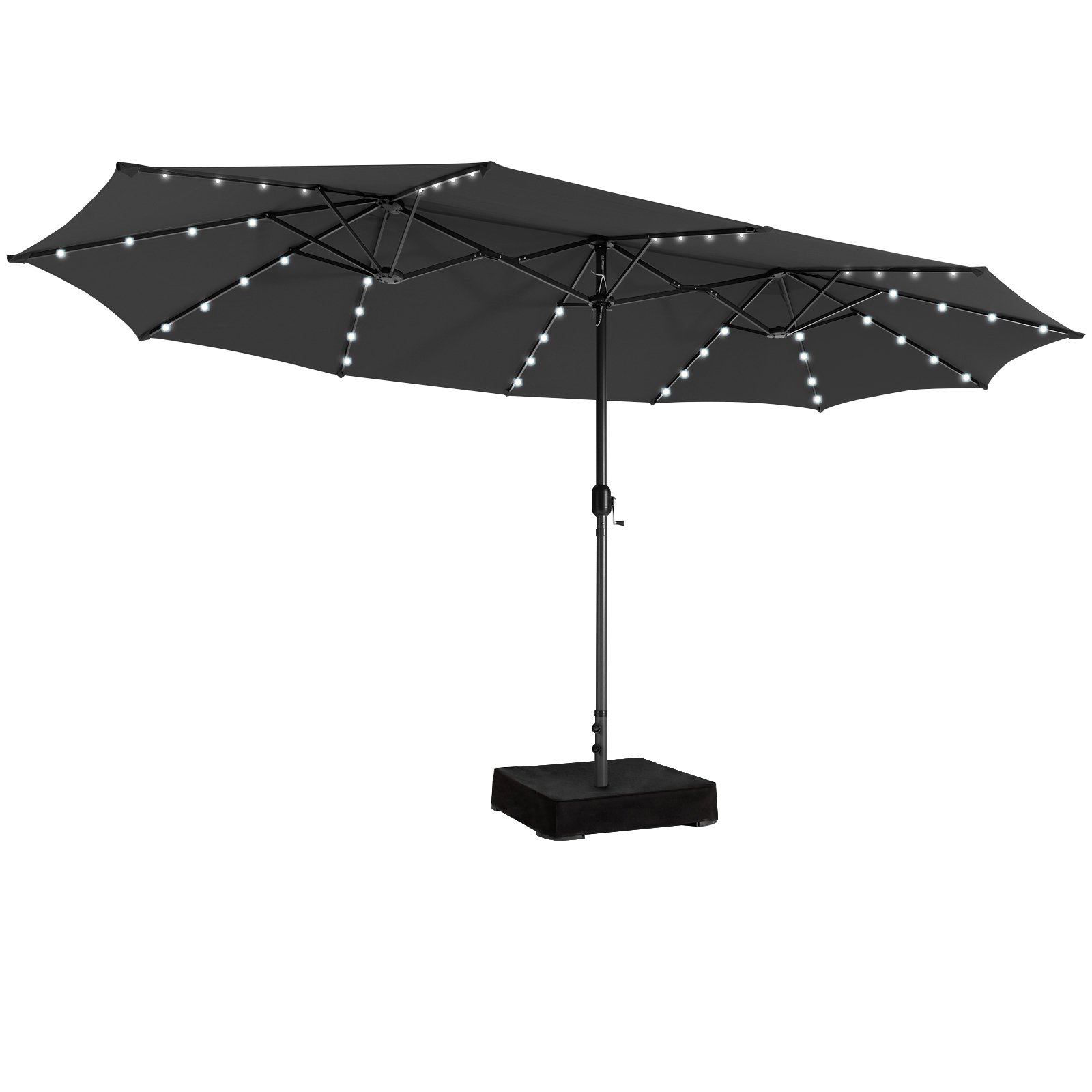 450cm Double-Sided Patio Umbrella with Solar Lights-Grey