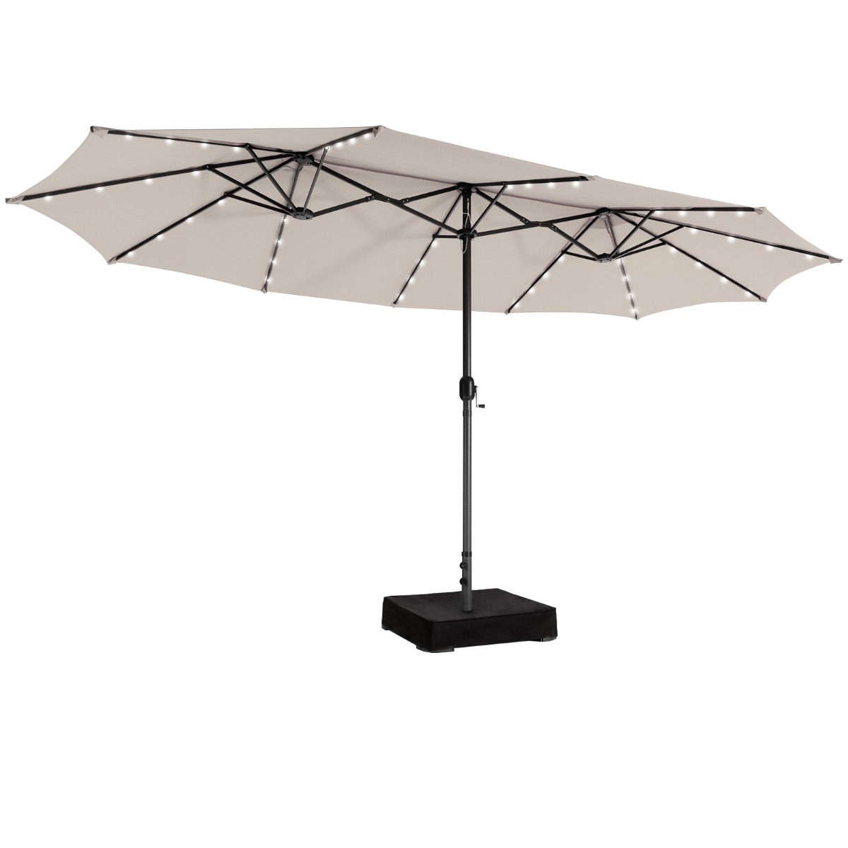 450cm Double-Sided Patio Umbrella with Solar Lights-Beige