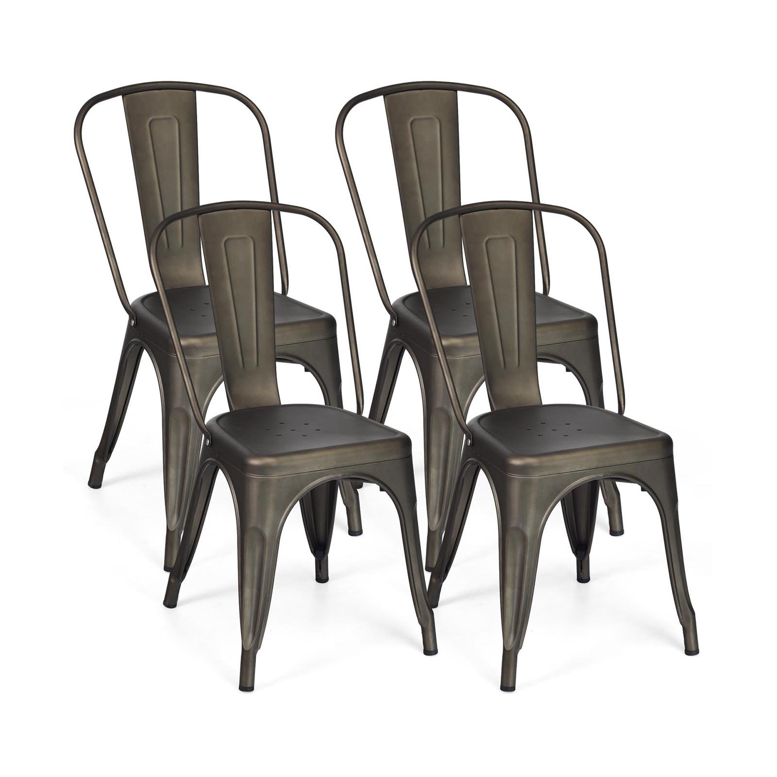 Metal High Back Bar Stools 45cm with Removable Backrest-Gun-Set of 4