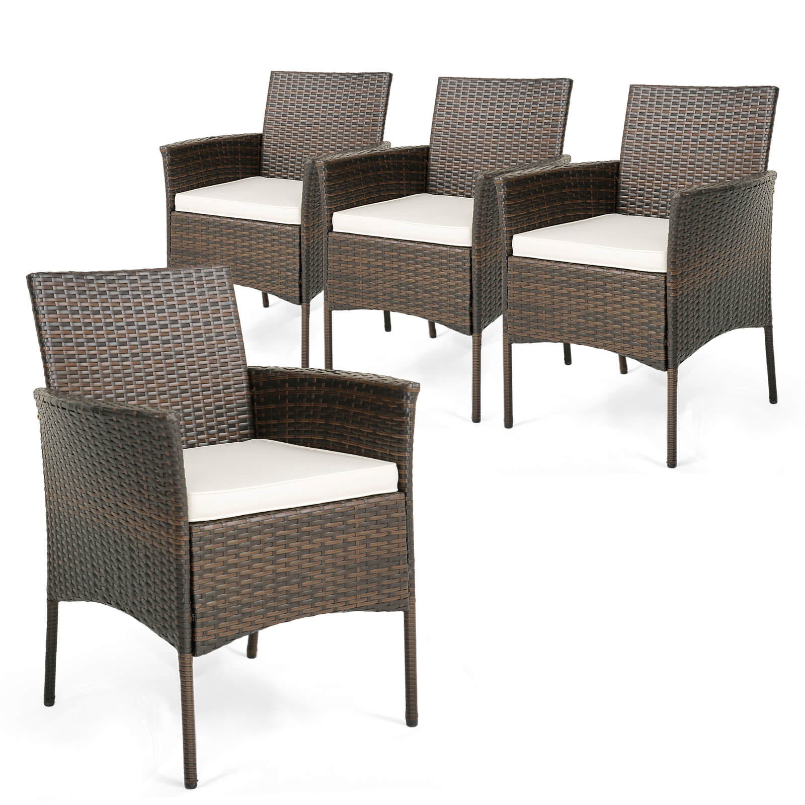 Patio Dining Chairs Set of 4 Outdoor PE Wicker Chairs with Removable Cushions