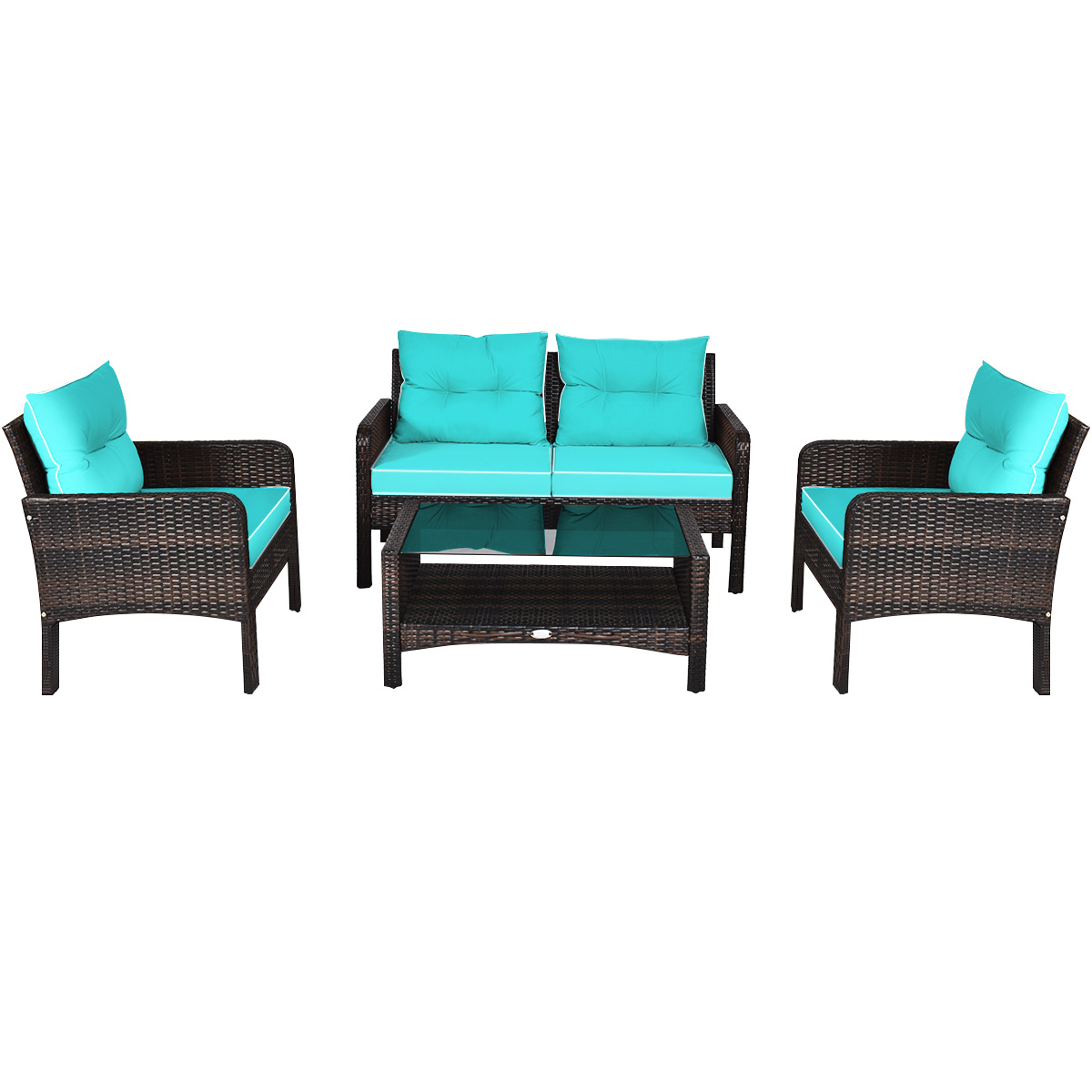 4 Pieces PE Rattan Patio Conversation Set-Turquoise