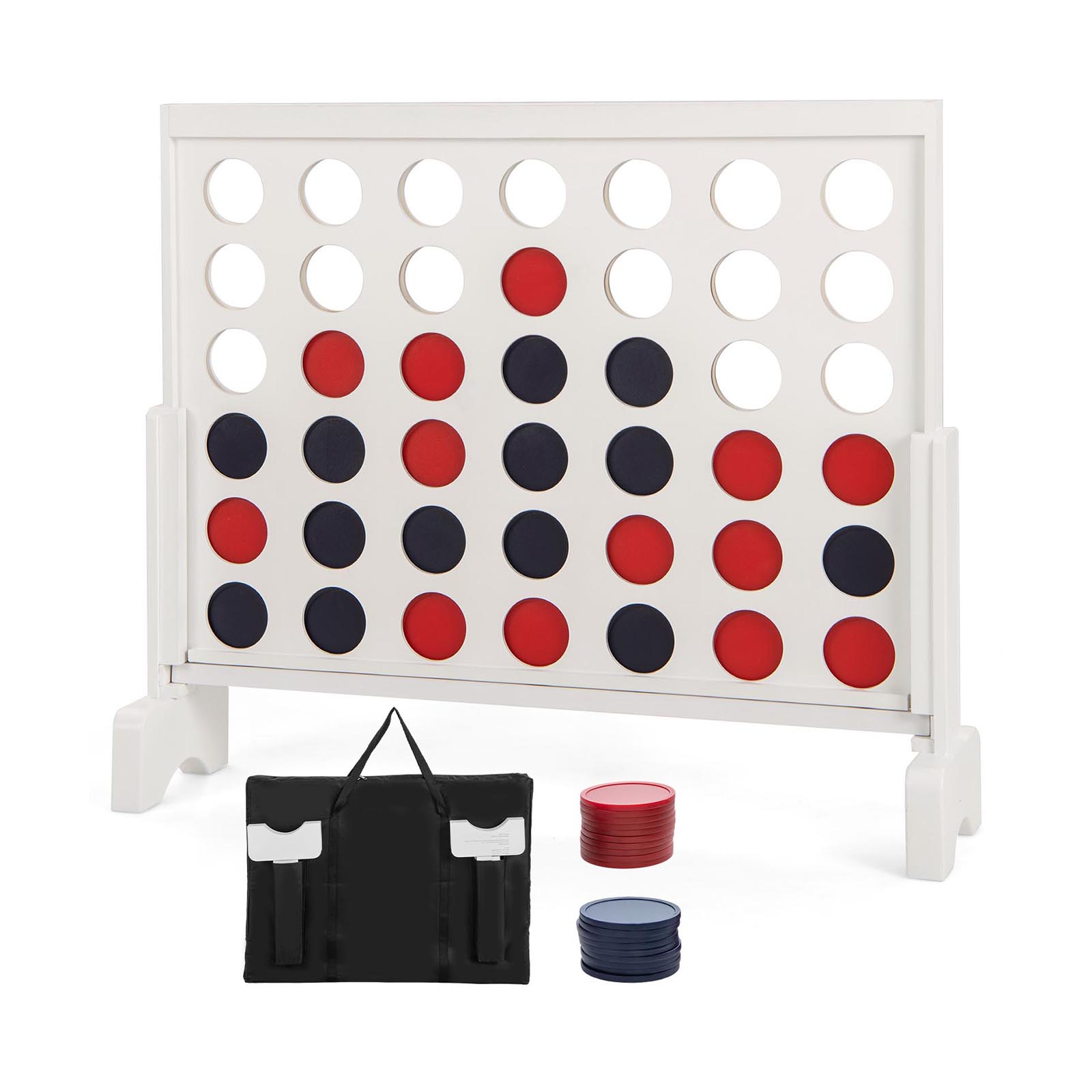 4-in-a-row Game Set with 42 PCS Jumbo Rings and 600D Oxford Fabric Carrying Bag-White