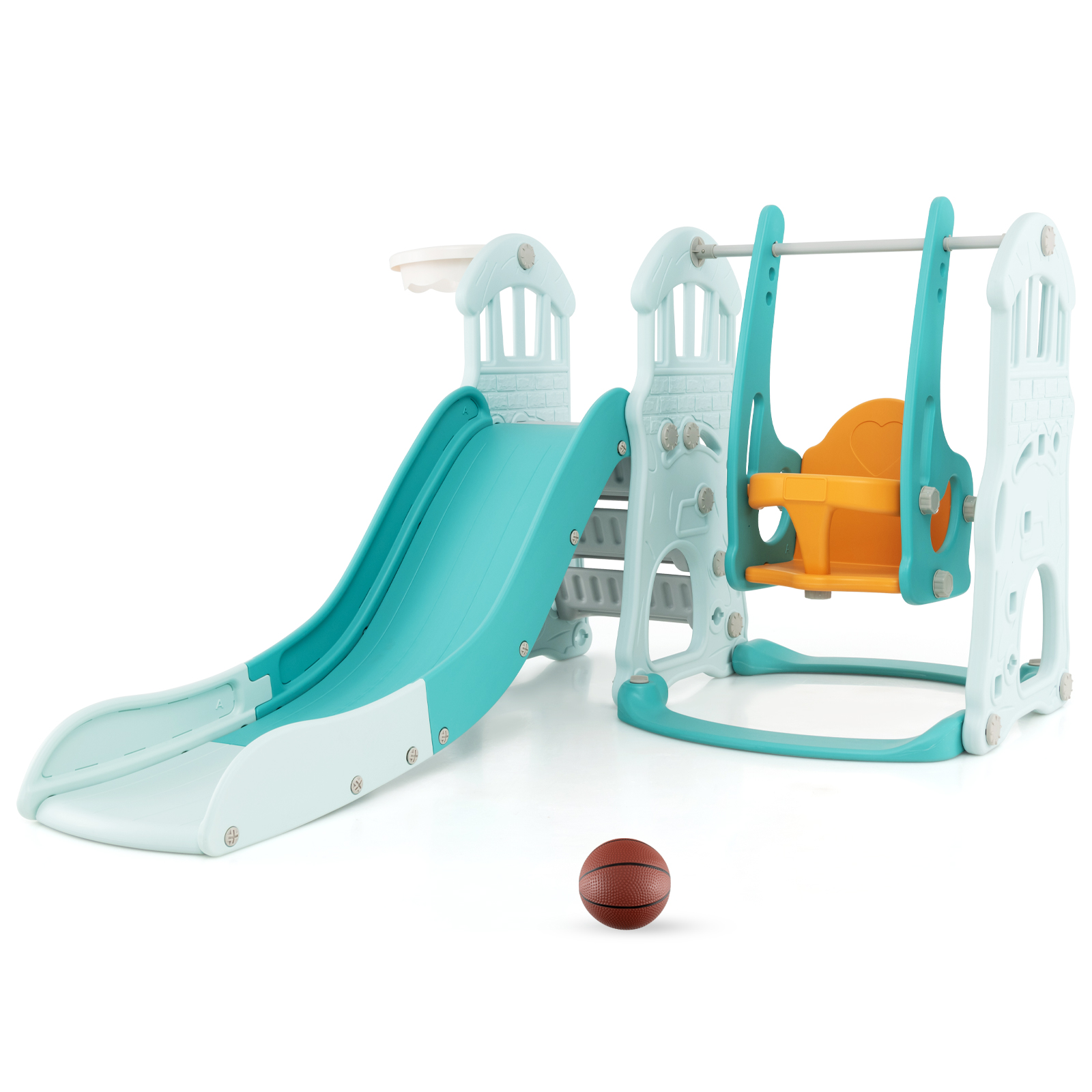 4-in-1 Toddler Slide and Swing Set with Foldable Extra-long Slide-Green