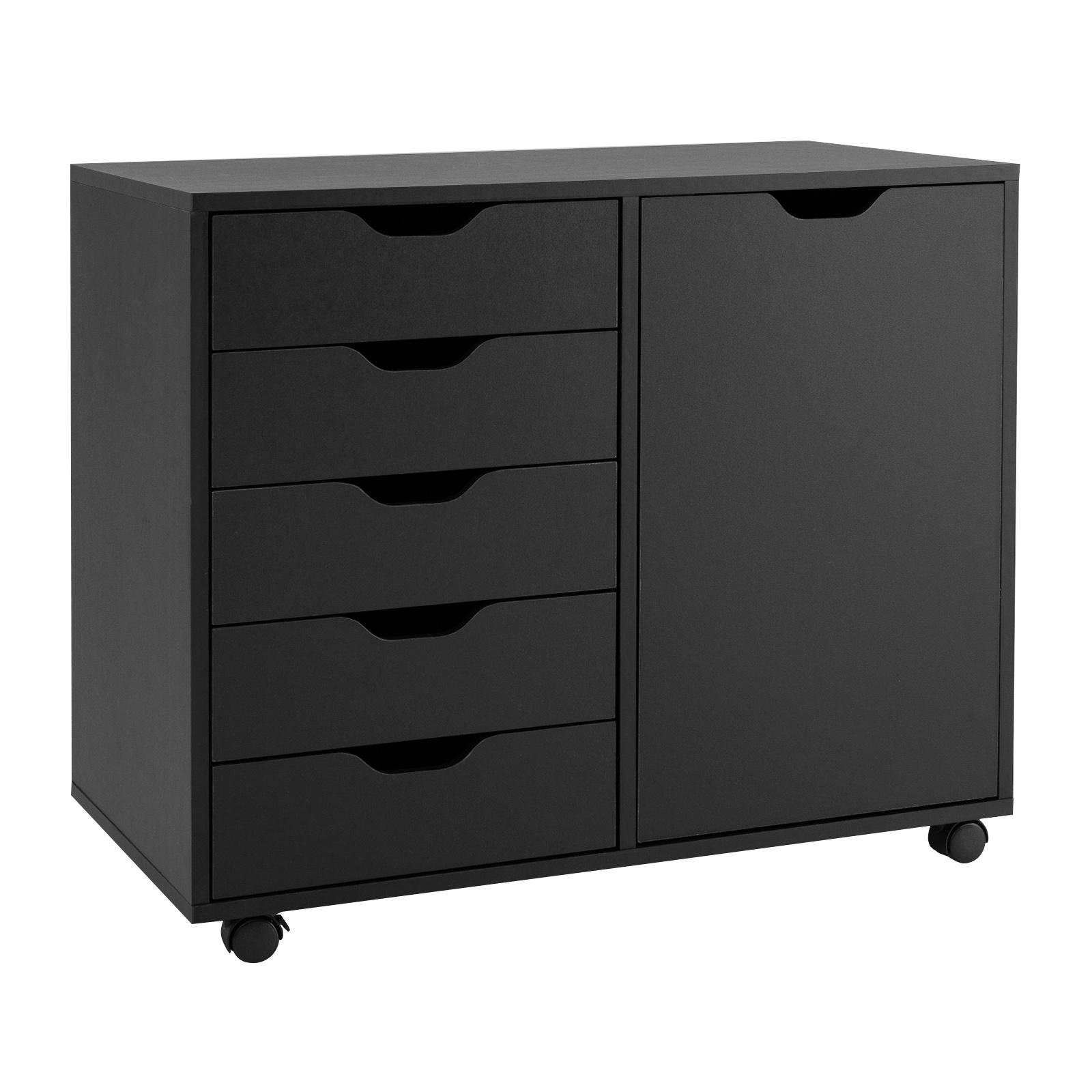 5-Drawer Mobile Side Cabinet with Wheels-Black