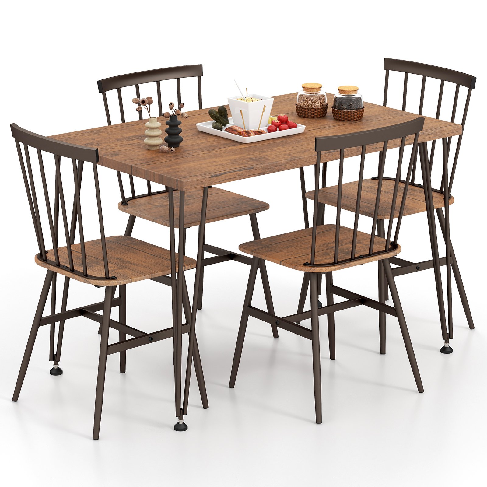 5-Piece Dining Table Set for 4 with Swivel Feet for Living Room-Walnut