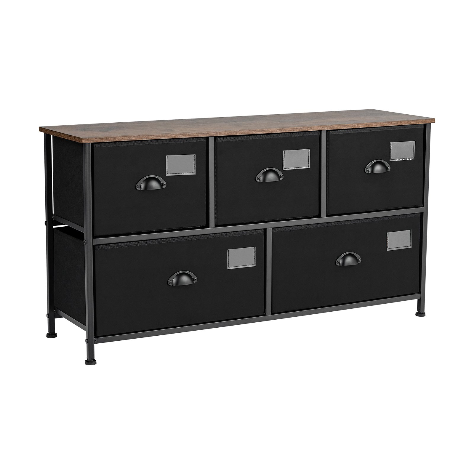 5-Drawer Storage Dresser with Labels and Removable Fabric Bins-Black