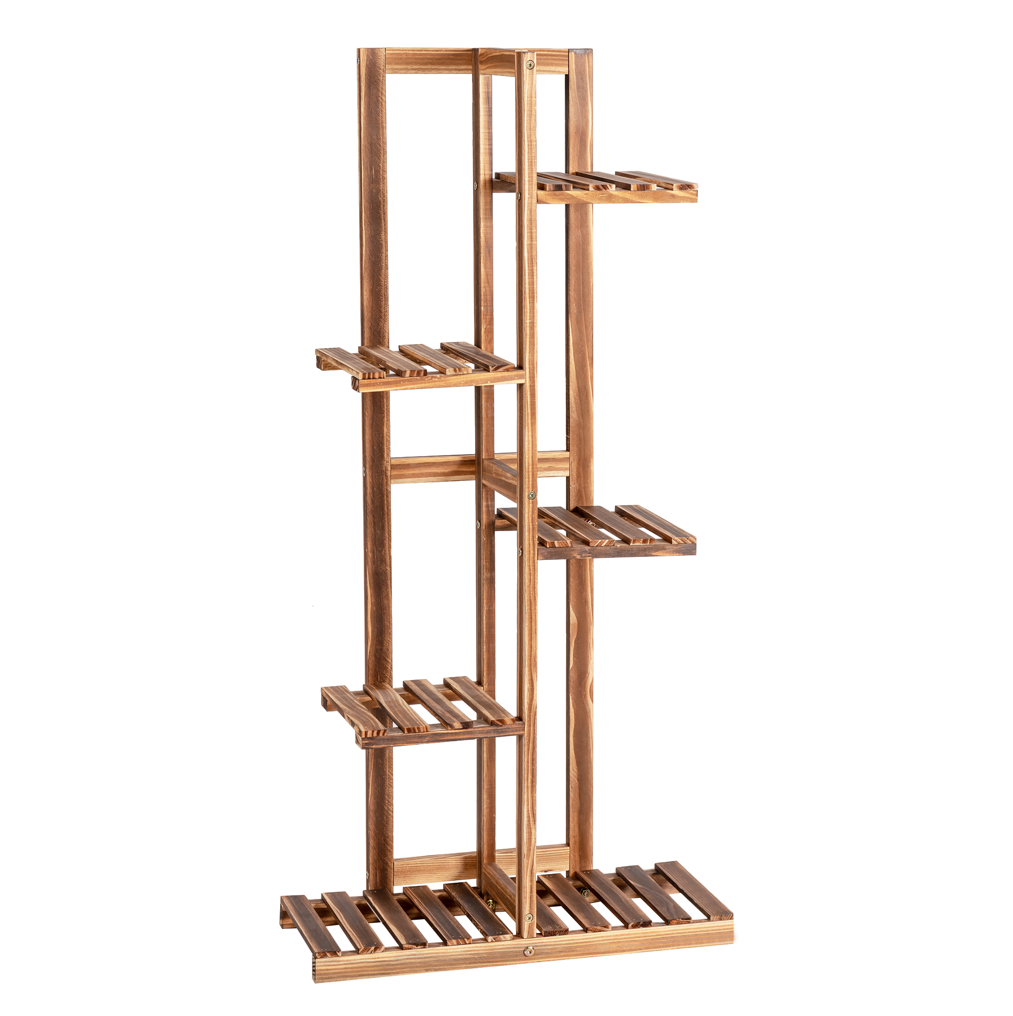 5-Tier Wood 6 Pots Plant Stand Free-standing Display Shelf