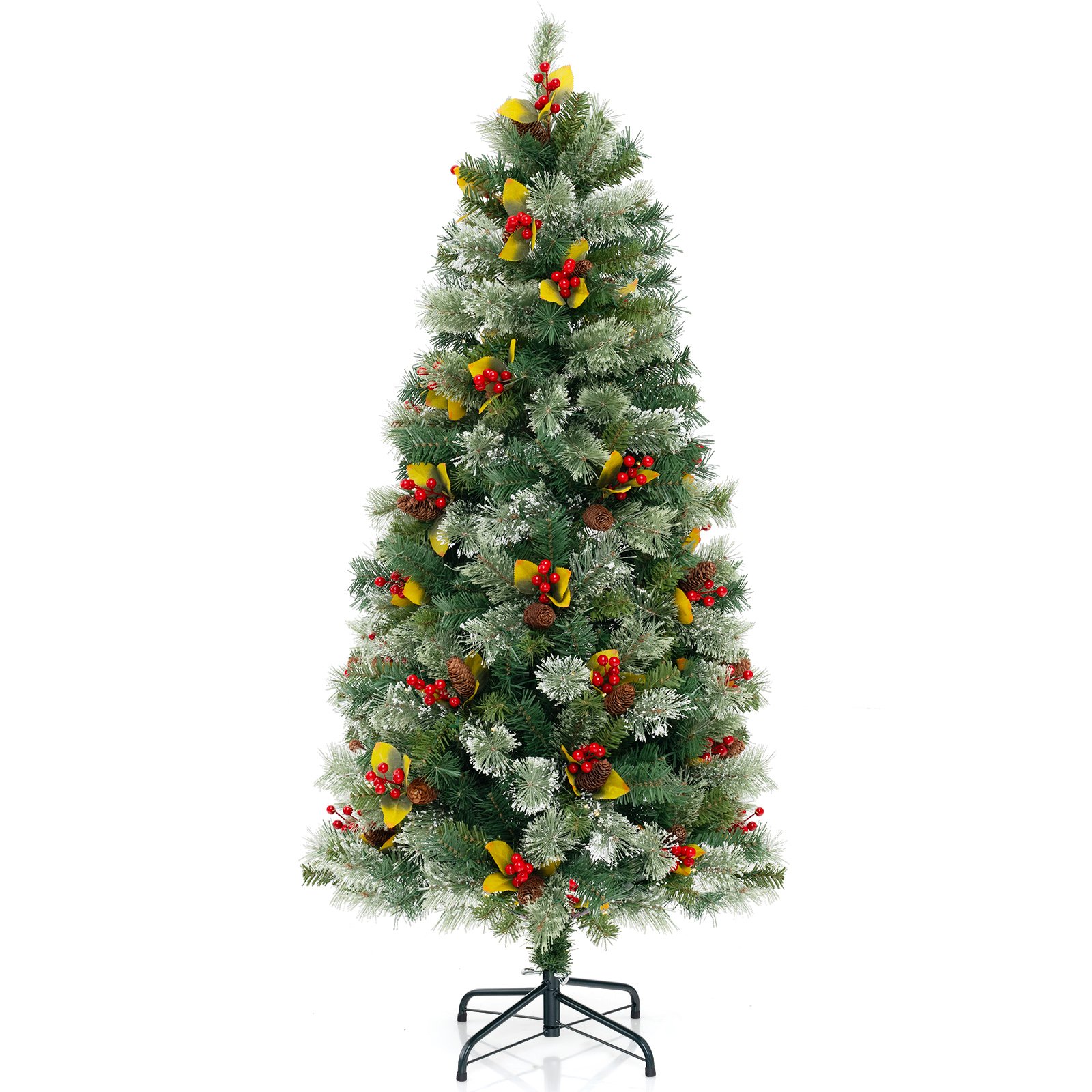 Pre-Lit Artificial Christmas Tree with 453 PVC and 230 Warm White LED Lights-1.5M