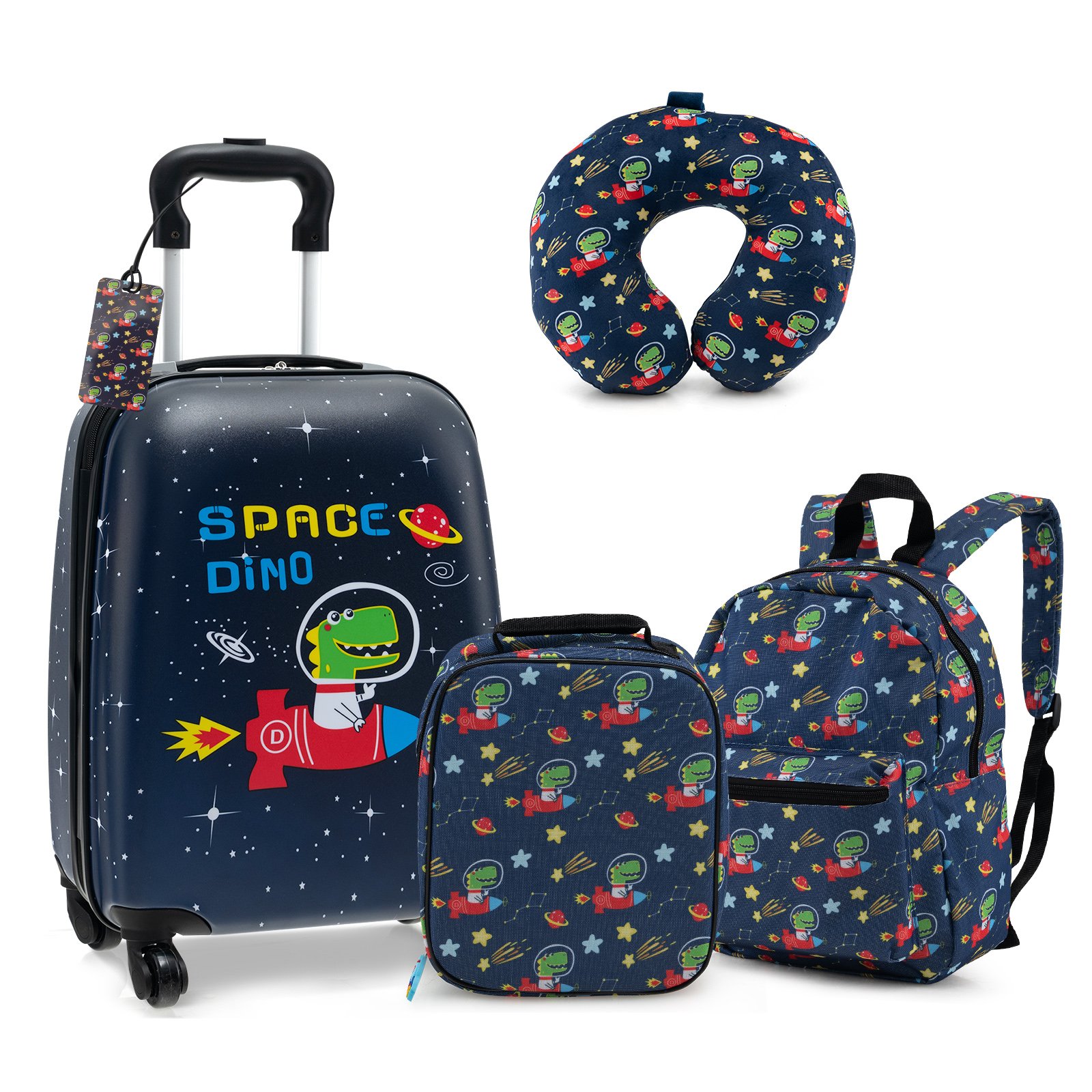 5 Piece Kids Luggage Set Carry-on Children Rolling Suitcase Set with Backpack-Dark Blue