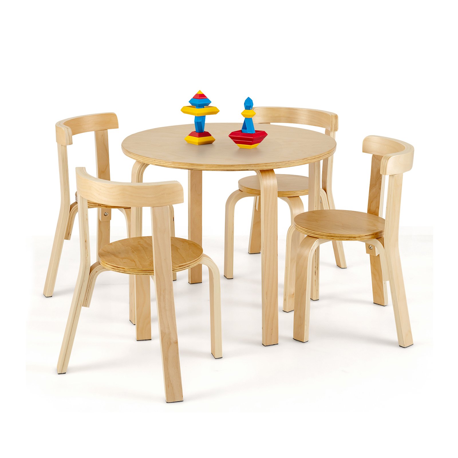 5 Pieces Kids Bentwood Curved Back Table and Chair Set-Natural