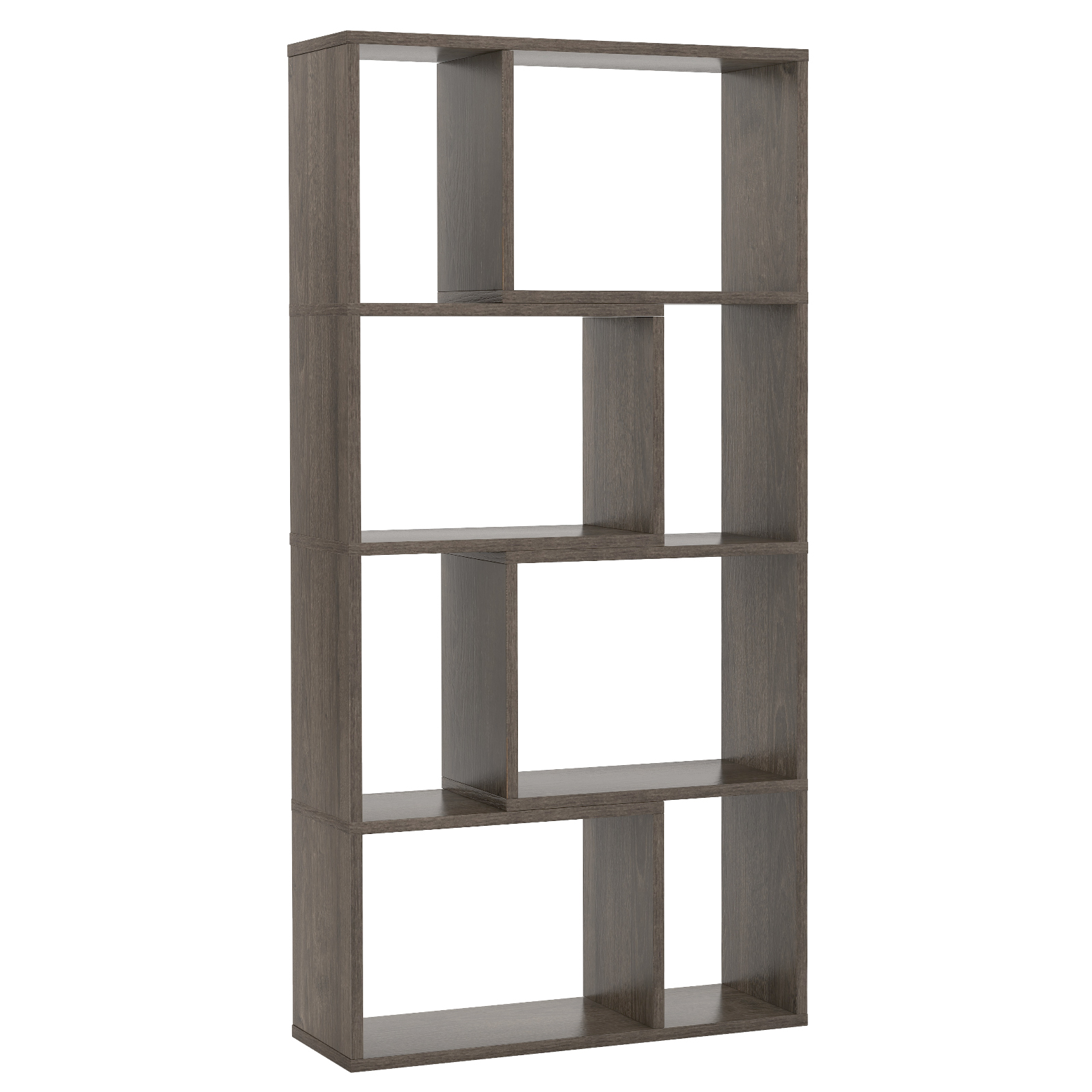 5-Tier Geometric Bookshelf with 8 Cubes Floor Standing Open Display-Grey