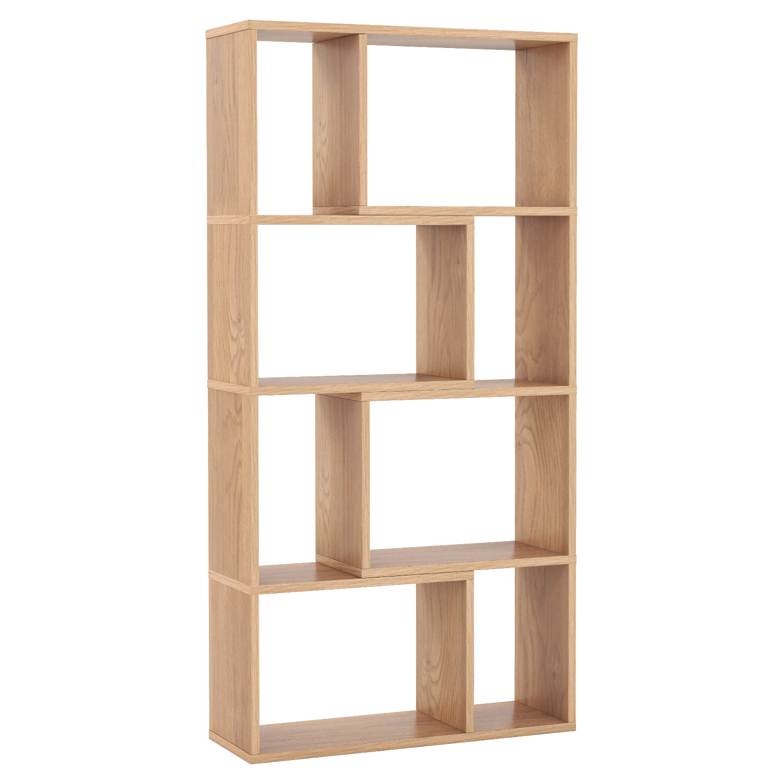 5-Tier Geometric Bookshelf with 8 Cubes Floor Standing Open Display-Natural