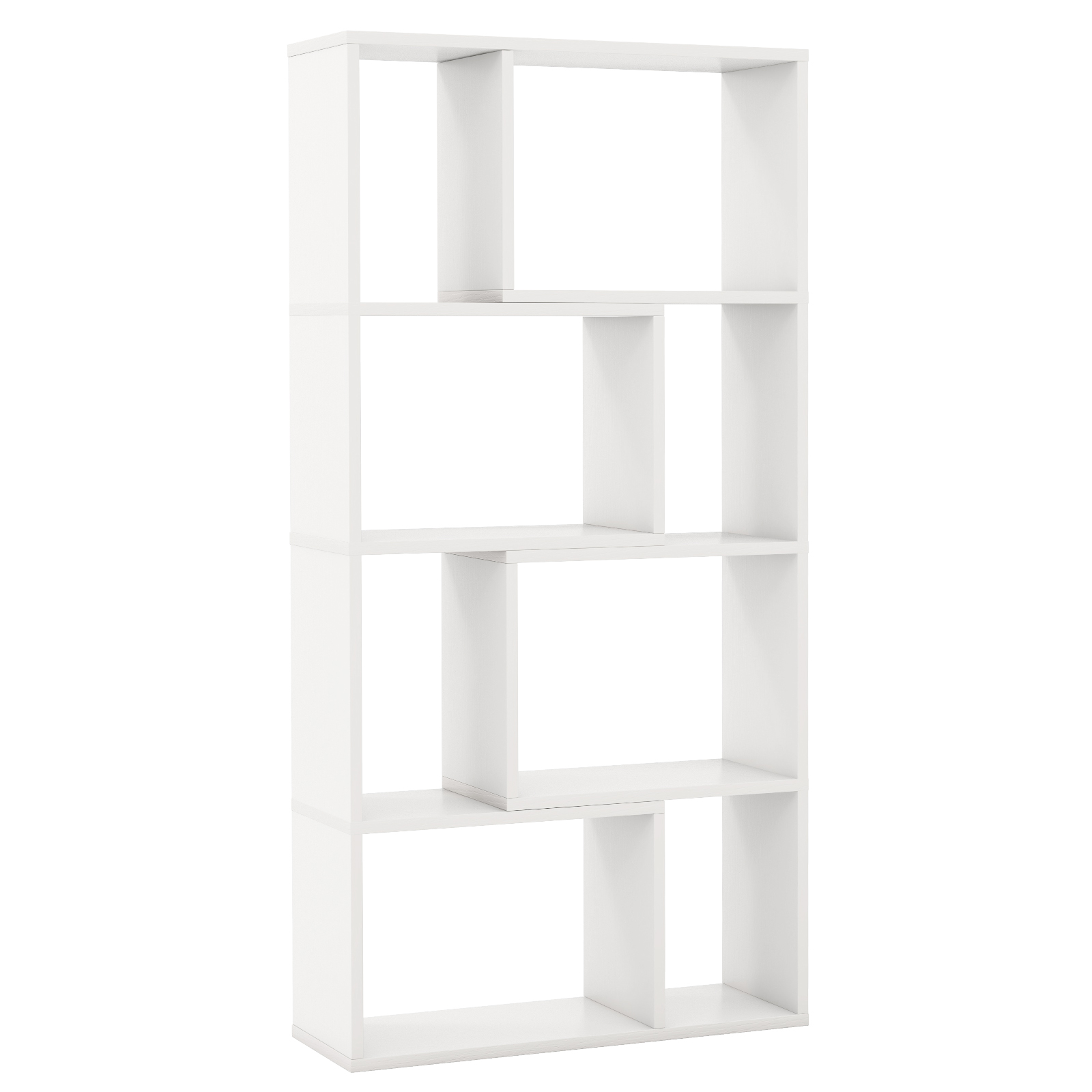 5-Tier Geometric Bookshelf with 8 Cubes Floor Standing Open Display-White