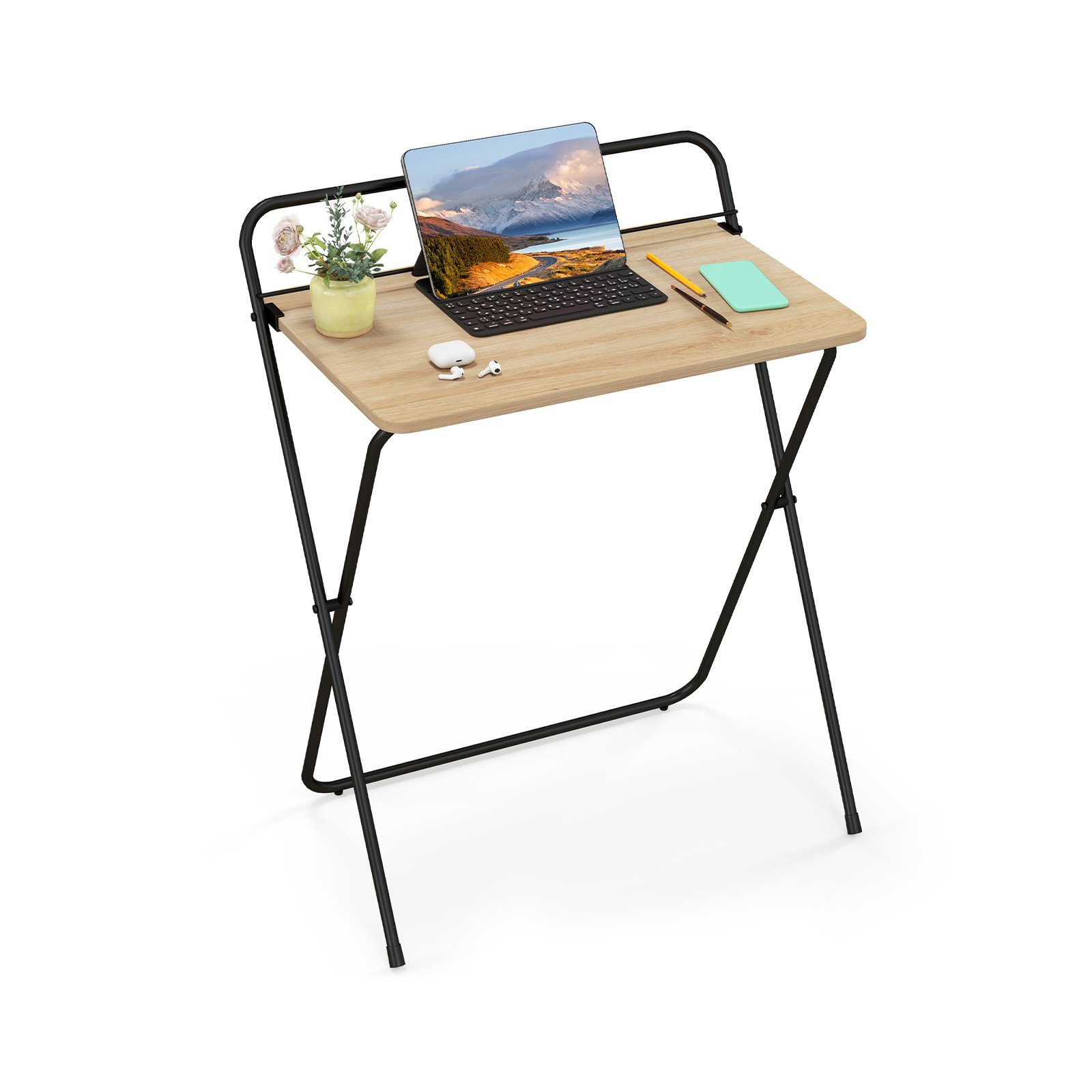 60CM Folding Computer Desk with Tablet Bracket-Natural