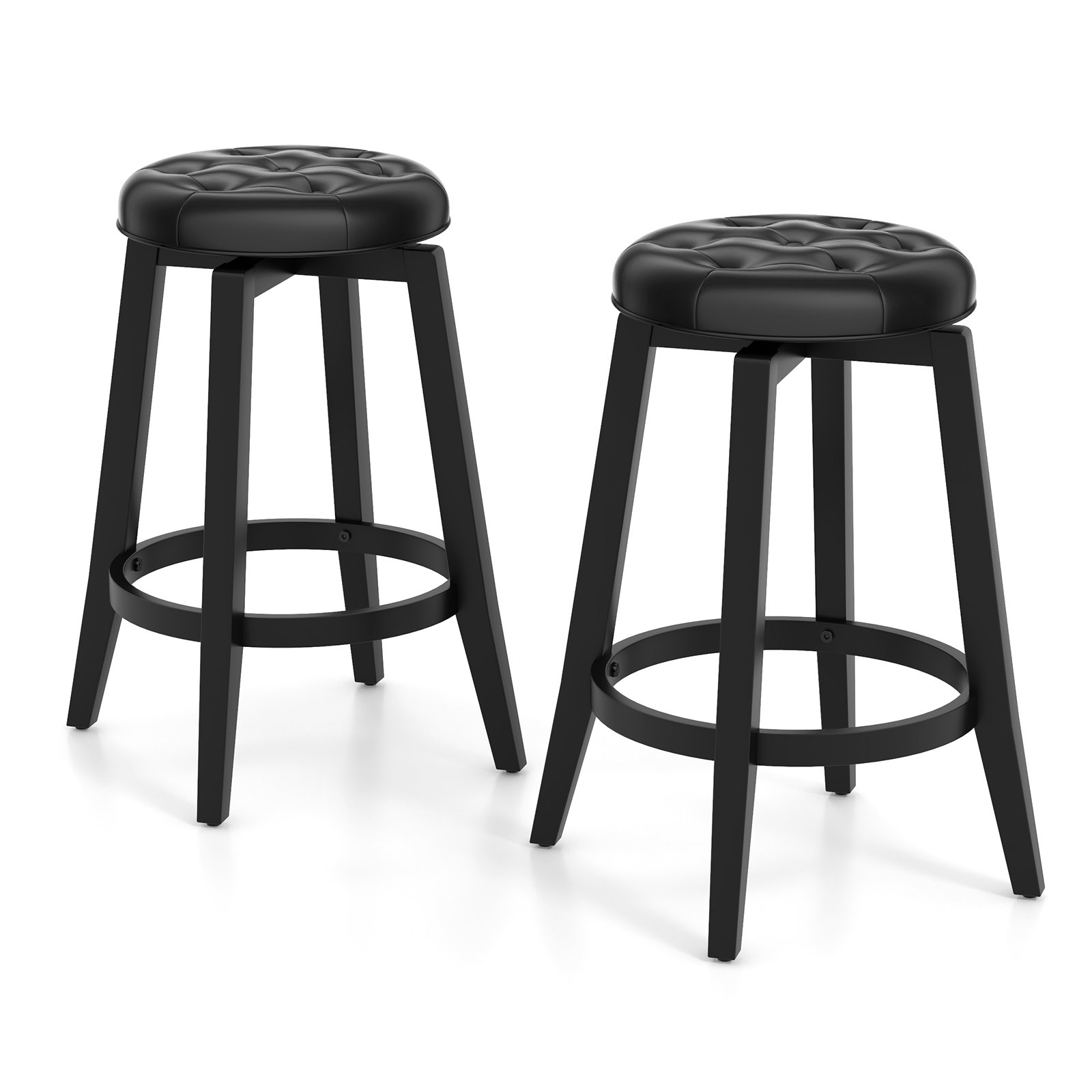 360° Swivel Upholstered Bar Stool Set of 2 with Footrest-Black