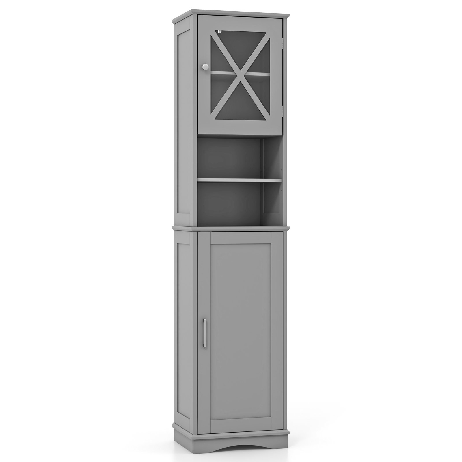 67 Inch Floor Storage Bathroom Cabinet with 5 Adjustable Shelves-Grey