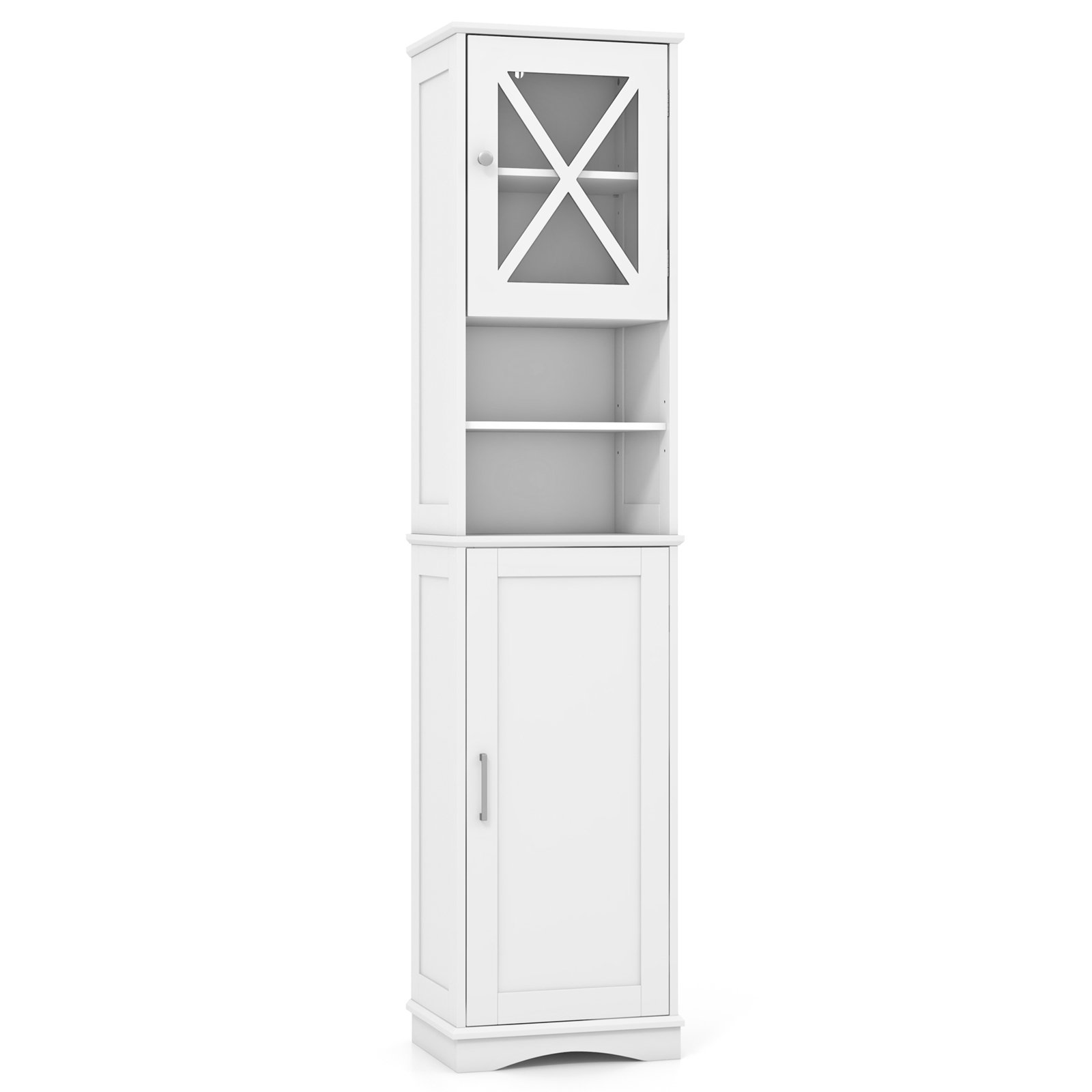 67 Inch Floor Storage Bathroom Cabinet with 5 Adjustable Shelves-White