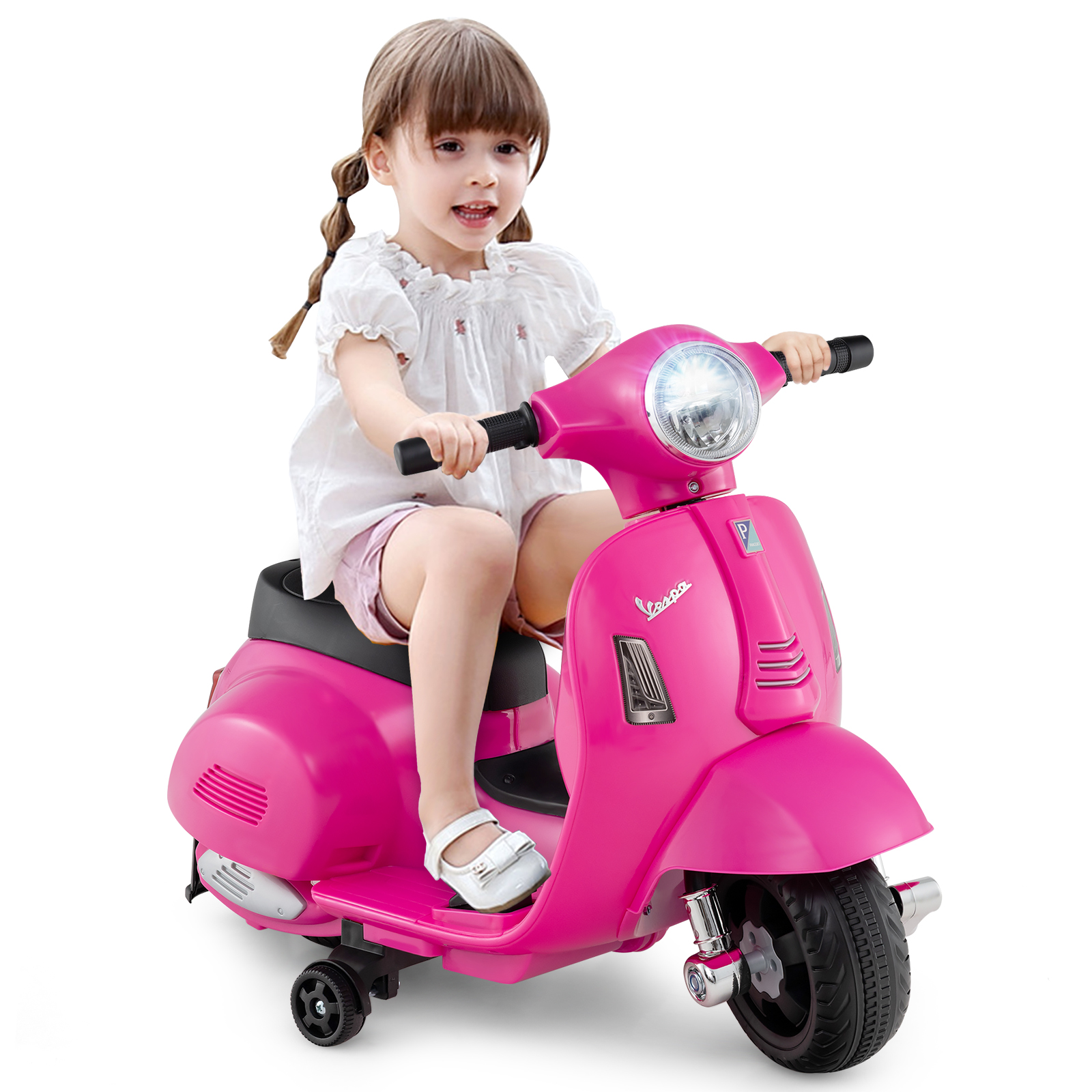 6V Kids Ride on Motorcycle Vespa Licensed with Lights and Horn Sound-Pink