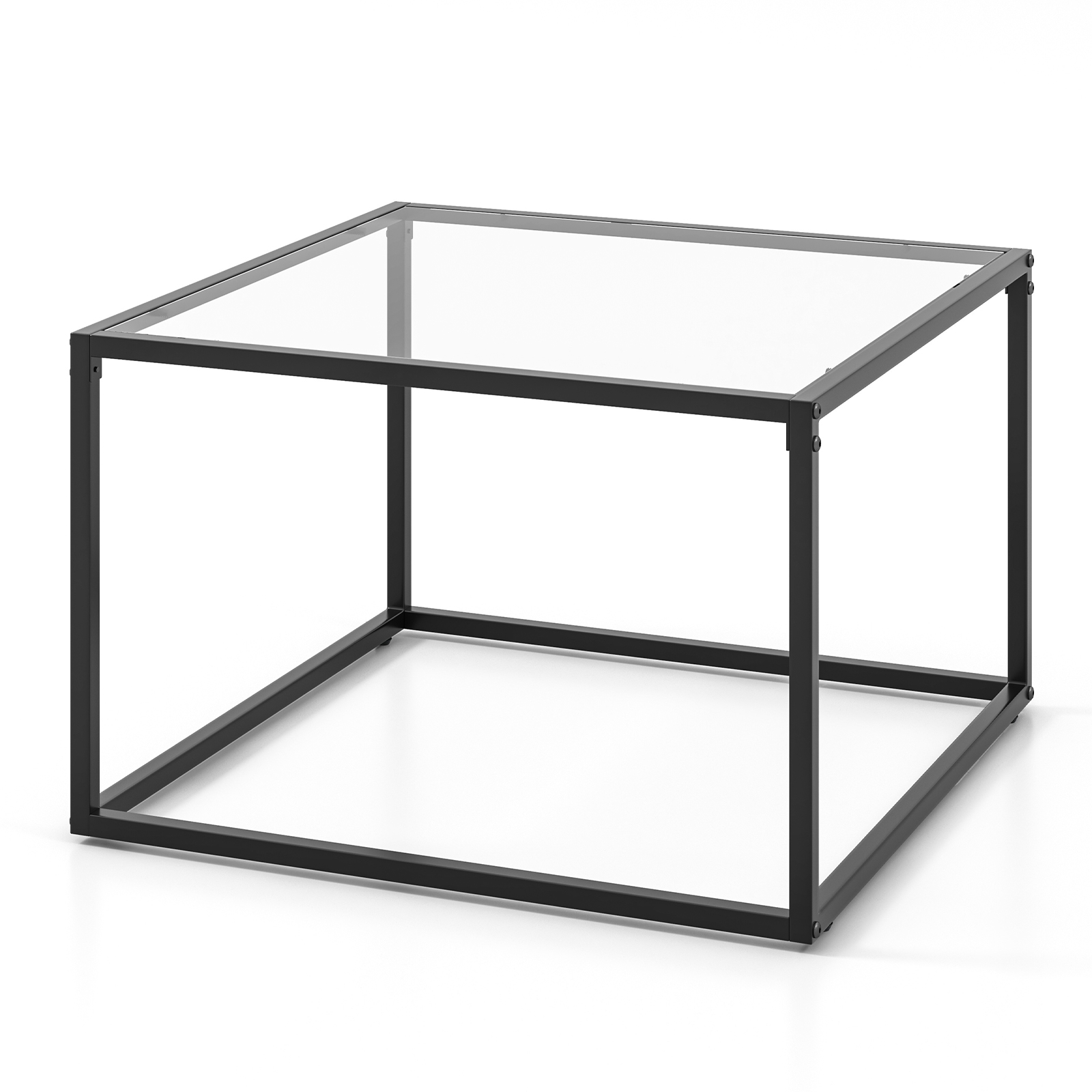 70 CM Modern Square Coffee Table with Metal Frame-Transparent