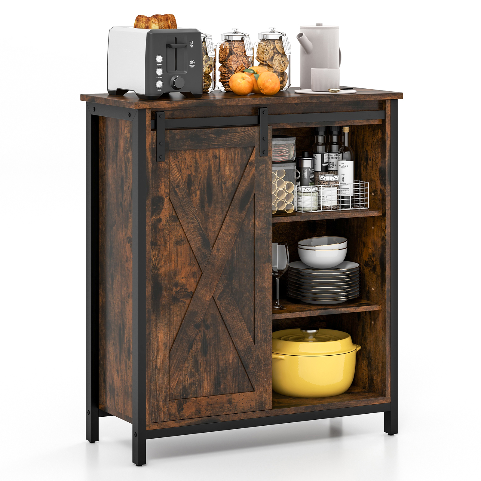 70cm Farmhouse Accent Storage Cabinet Rustic Sideboard Buffet Cabinet-Rustic Brown