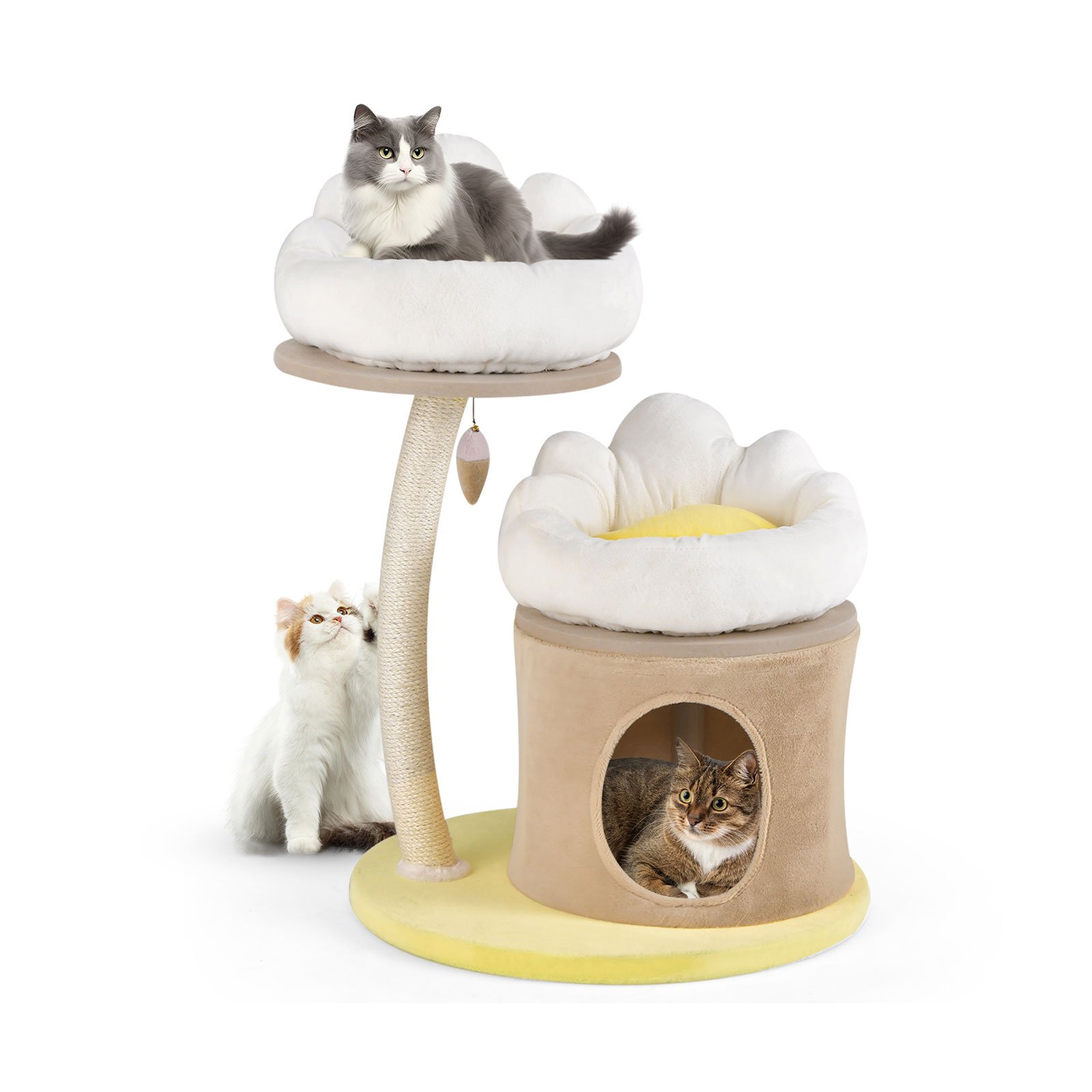 83cm Flower Cat Tree with Sisal Scratching Post and Top Perch-White