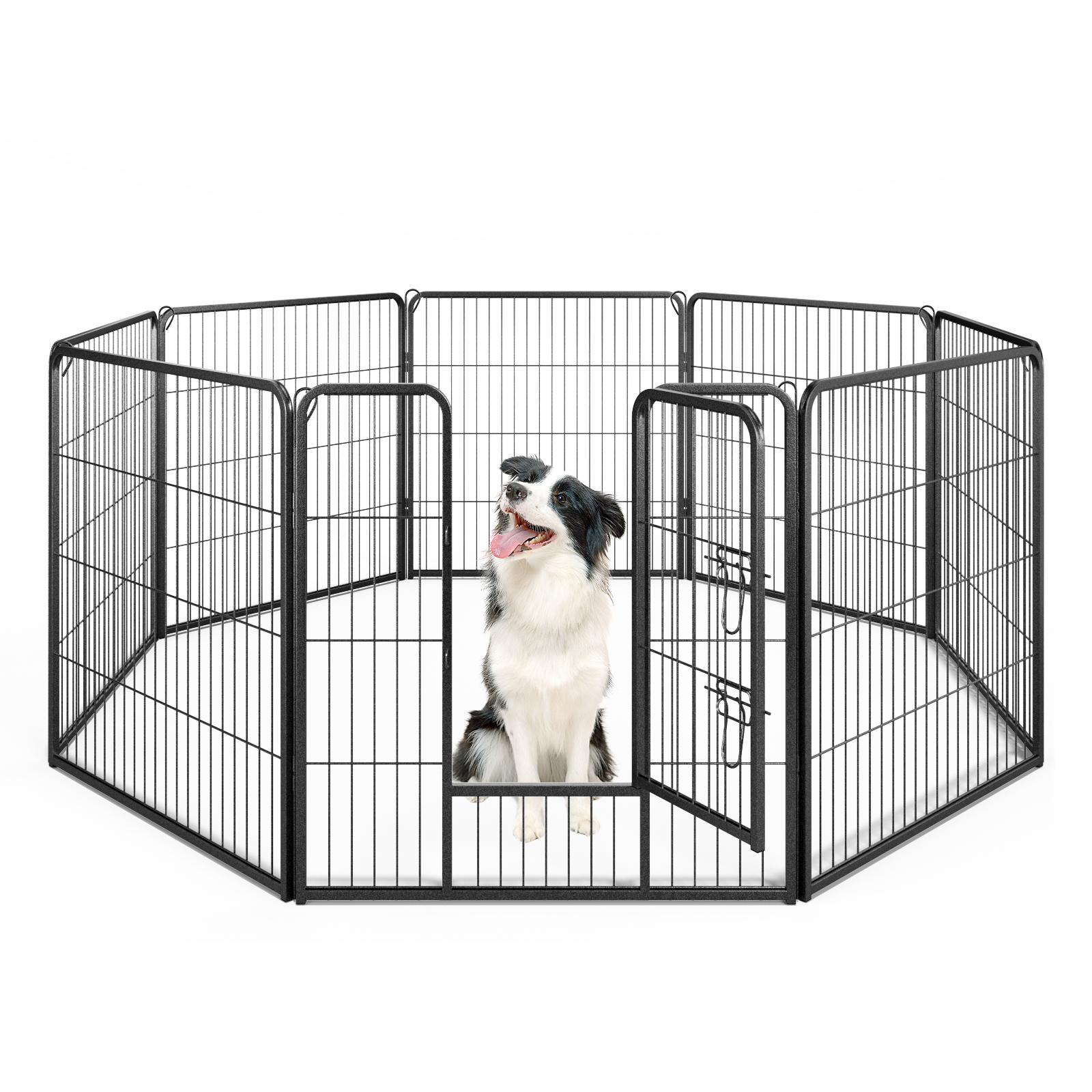 8 Panel 60cm/80cm Height Pen Fence with Lock and Large Door-Black-80 cm