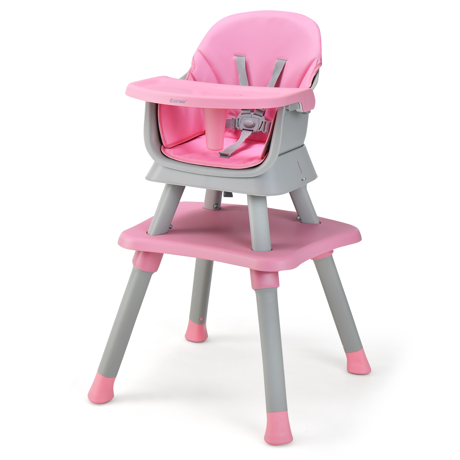 6-in-1 Baby High Chair with 5-Point Harness and Removable Tray-Pink